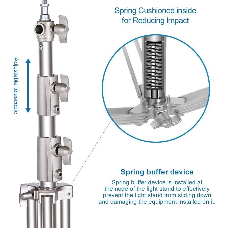 Stainless Steel Heavy Duty Photography Tripod Light Stand, 9.19 Feet/2.8m Studio Lighting Tripod for Speedlight, Strobe Light, Softbox, Umbrella