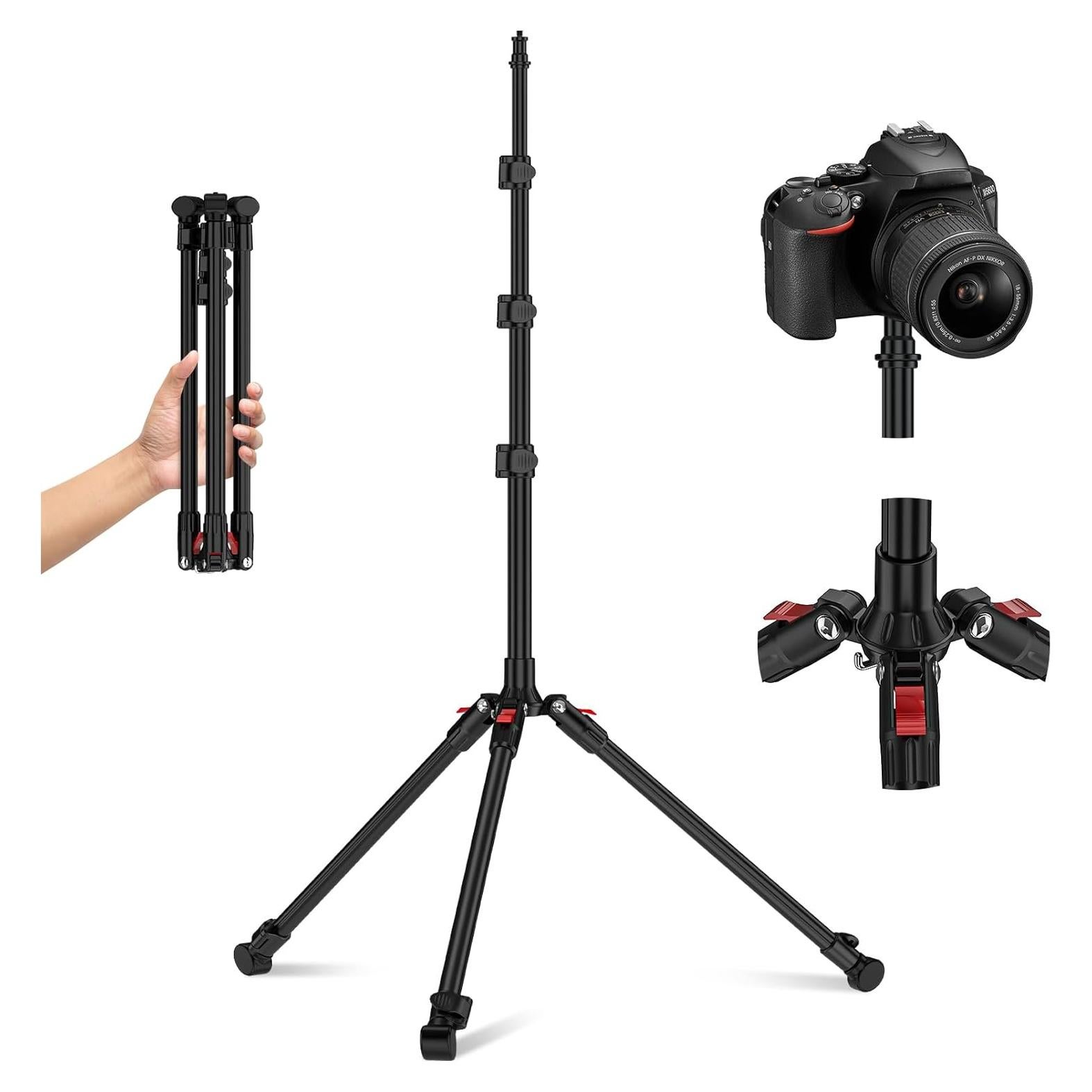 Anautin Extendable Light Stand Photography, 6.6ft/2m Light Tripod Stand for Travel, 13lb/6kg Heavy Duty Studio Lighting Stand for Continue Output Lighting, Flash, Strobe, Webcams, Camera, Softbox