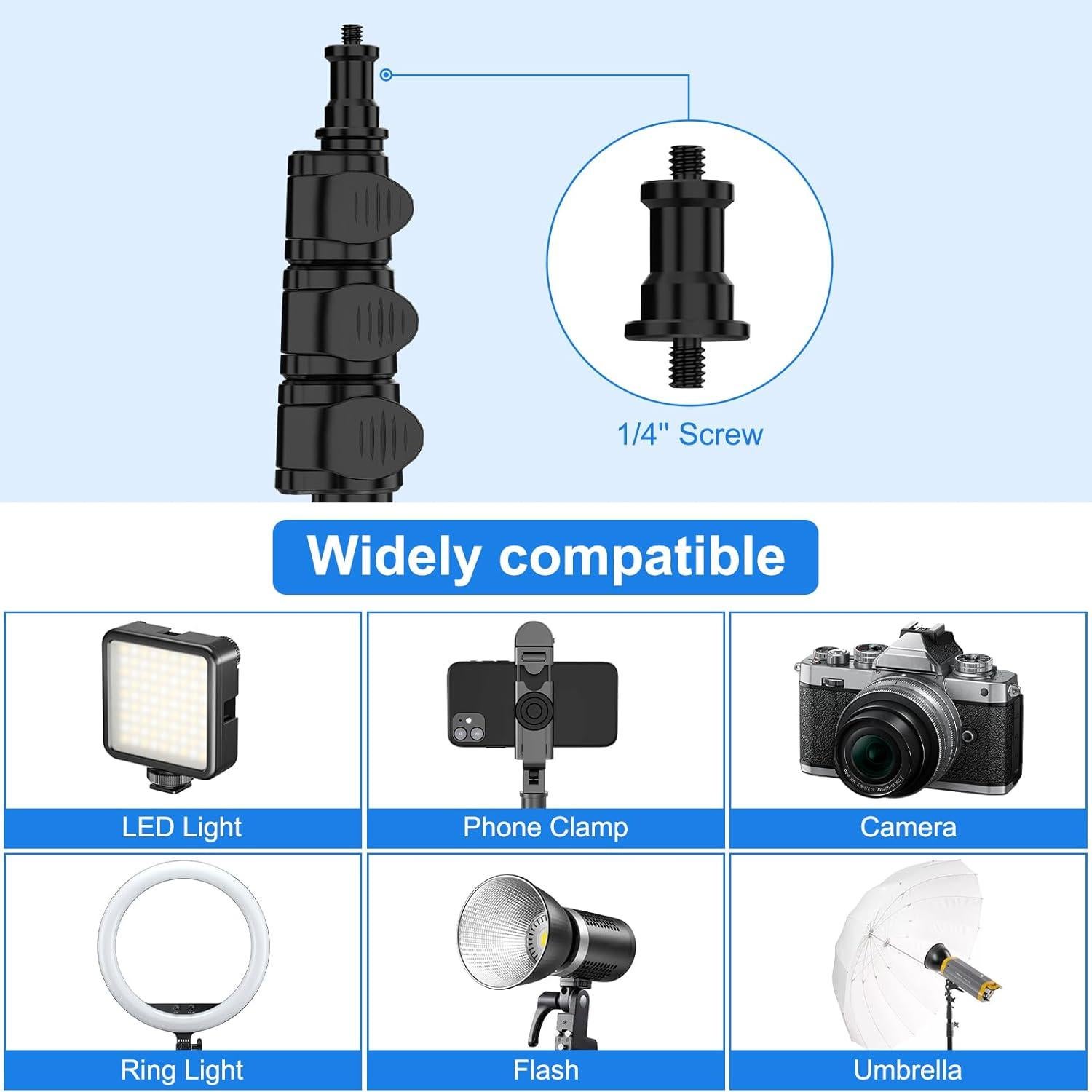 Anautin Extendable Light Stand Photography, 6.6ft/2m Light Tripod Stand for Travel, 13lb/6kg Heavy Duty Studio Lighting Stand for Continue Output Lighting, Flash, Strobe, Webcams, Camera, Softbox