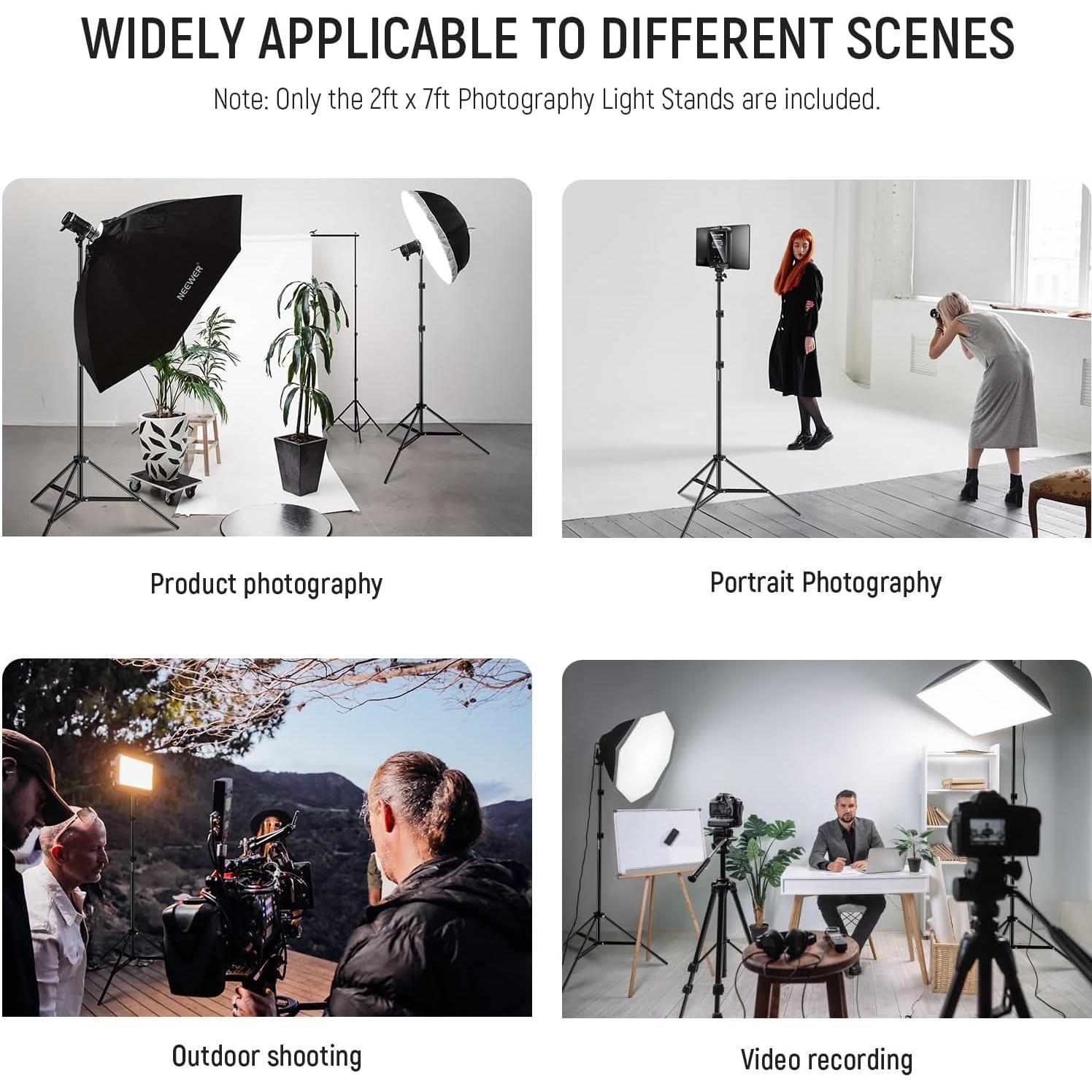 NEEWER Photography Light Stand, 7 Feet / 210cm Aluminum Alloy Photo Studio Tripod Stands for Video, Portrait and Photography Lighting, Reflectors, Soft Boxes, Umbrellas, Backgrounds (2 Pieces)