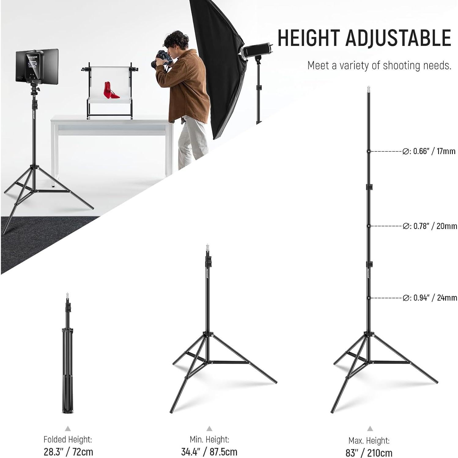 NEEWER Photography Light Stand, 7 Feet / 210cm Aluminum Alloy Photo Studio Tripod Stands for Video, Portrait and Photography Lighting, Reflectors, Soft Boxes, Umbrellas, Backgrounds (2 Pieces)