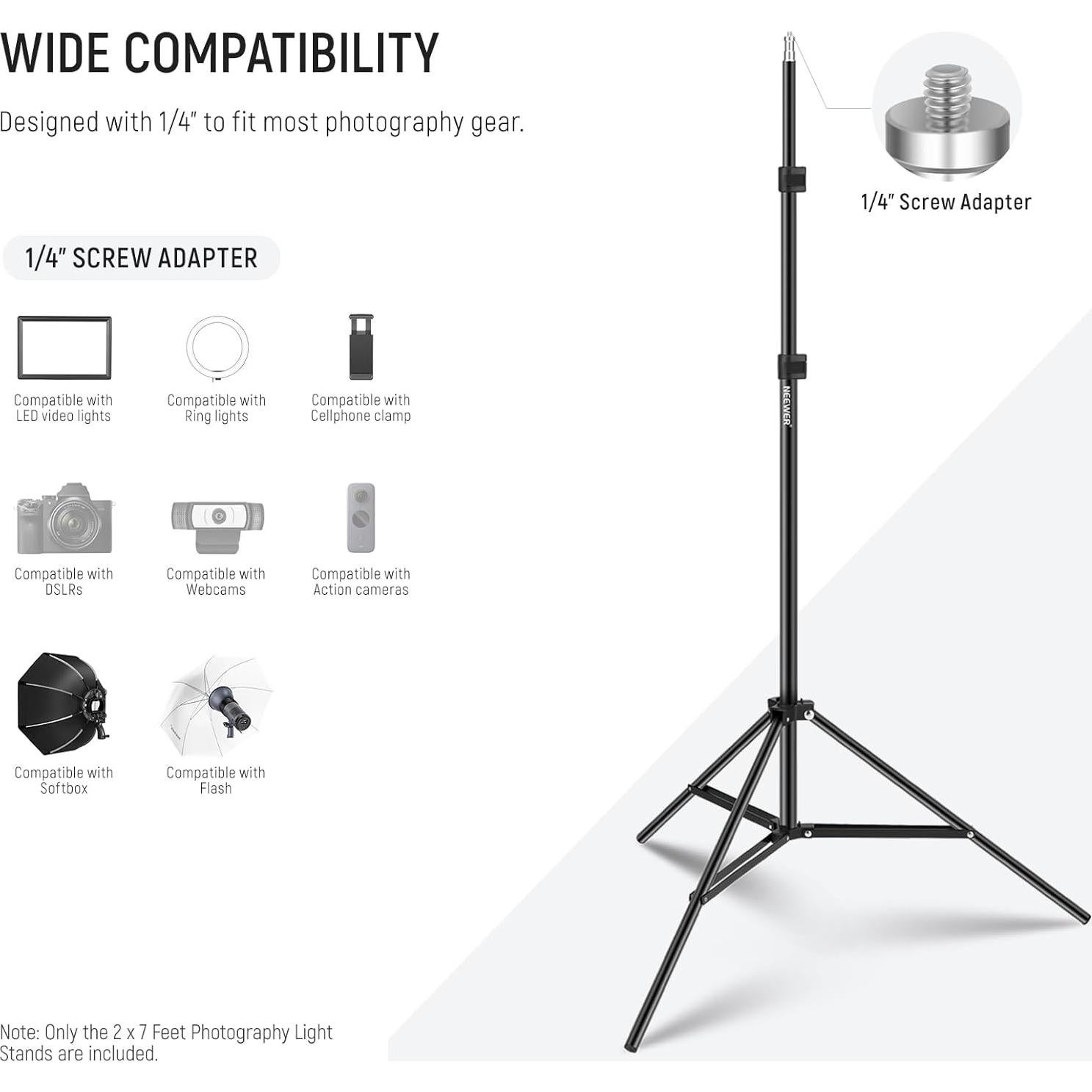 NEEWER Photography Light Stand, 7 Feet / 210cm Aluminum Alloy Photo Studio Tripod Stands for Video, Portrait and Photography Lighting, Reflectors, Soft Boxes, Umbrellas, Backgrounds (2 Pieces)