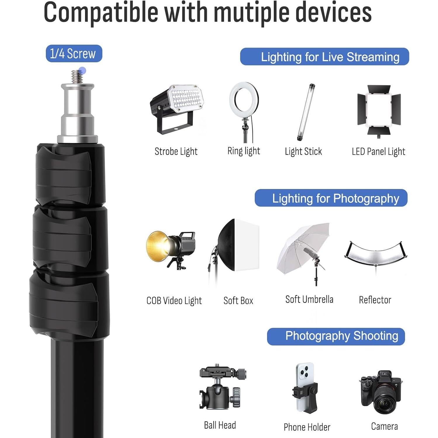 Soporte de Luz para Fotografía Lusweimi Trípode 193cm Plegable