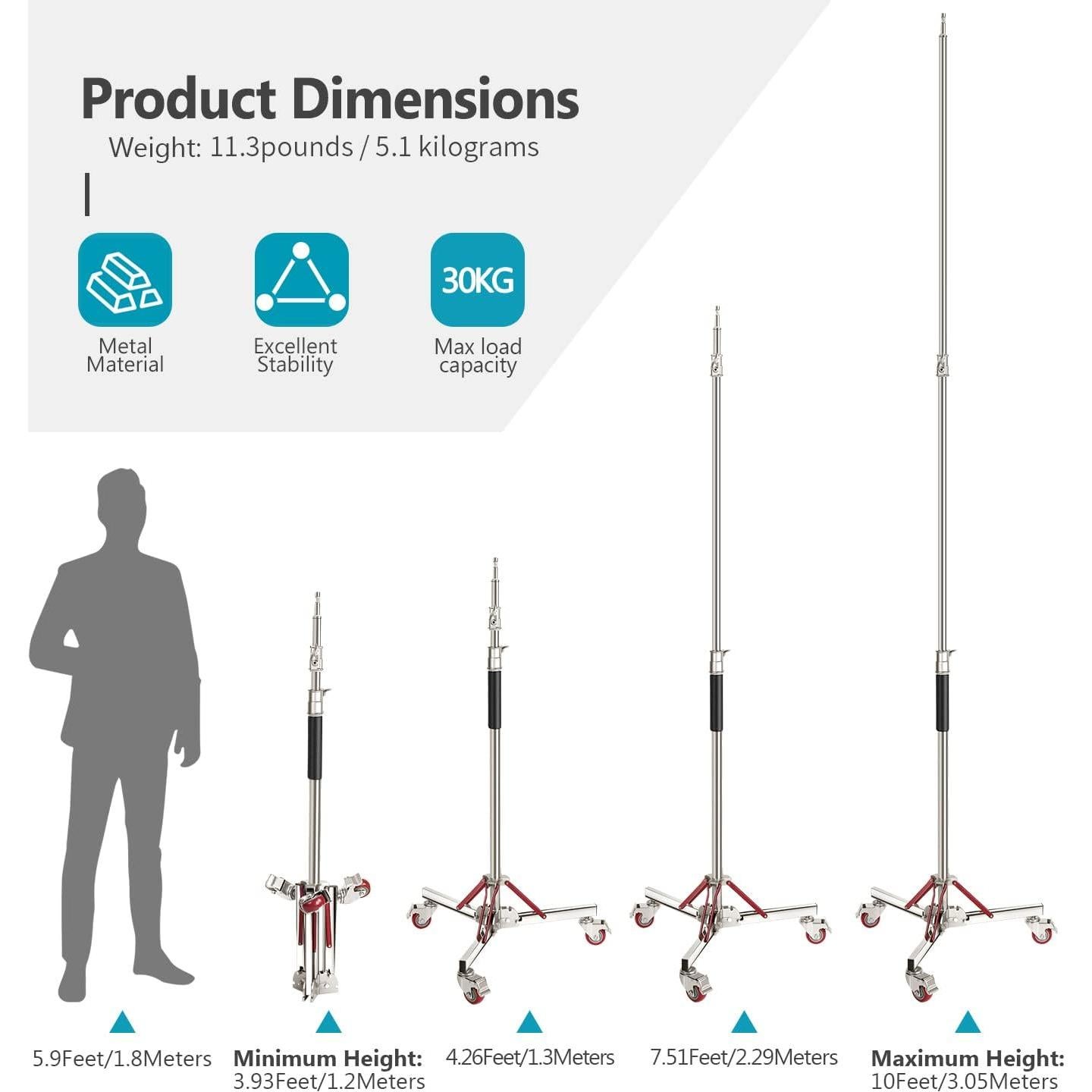 Soporte de Luz Neewer con Ruedas Ajustable 305cm 30kg