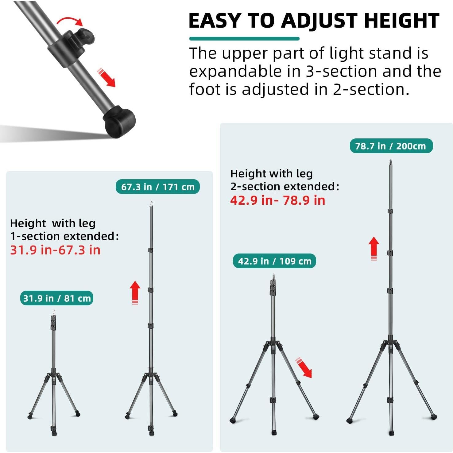 Trípode de Luz Ajustable JEBUTU 200cm Aluminio Portátil