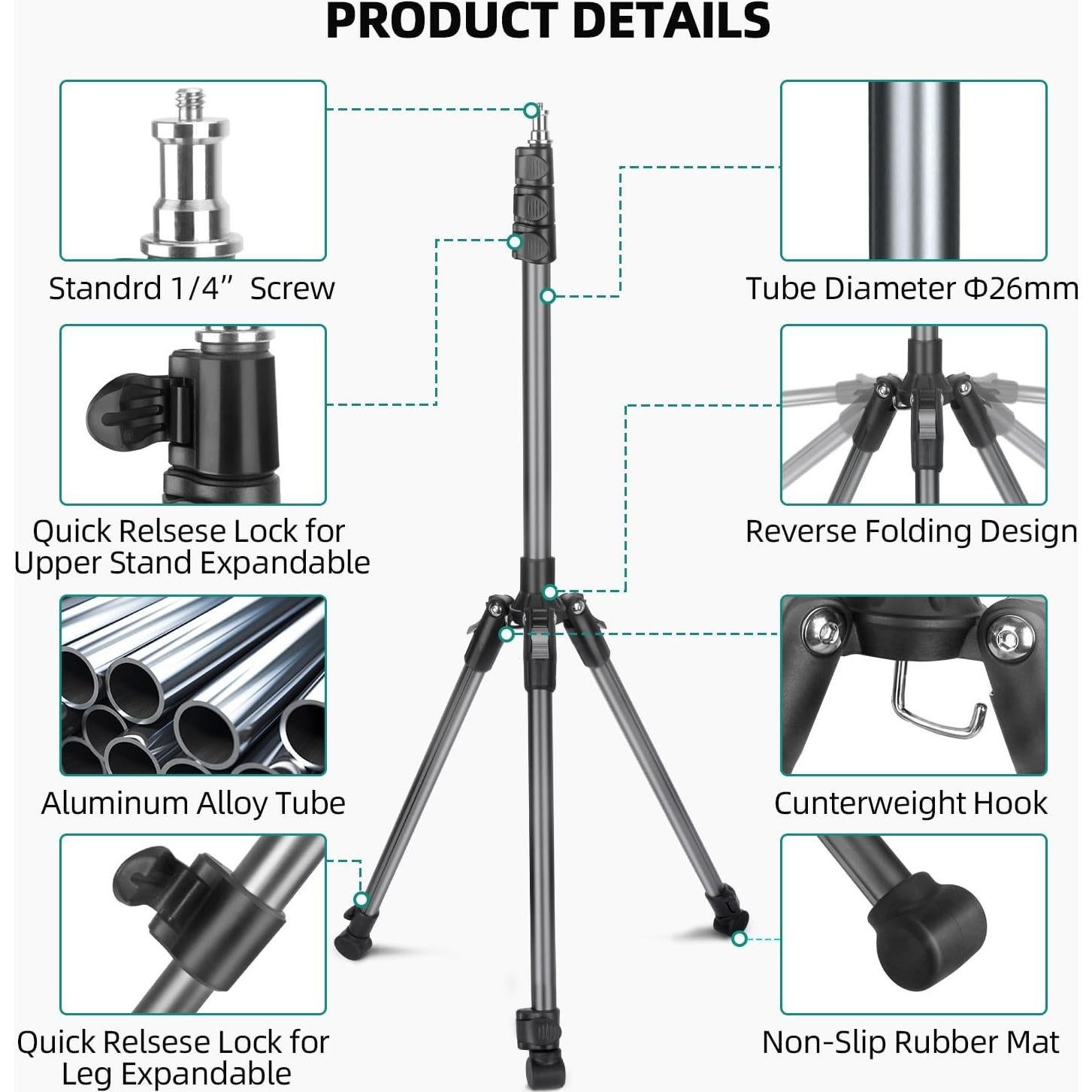 Trípode de Luz Ajustable JEBUTU 200cm Aluminio Portátil