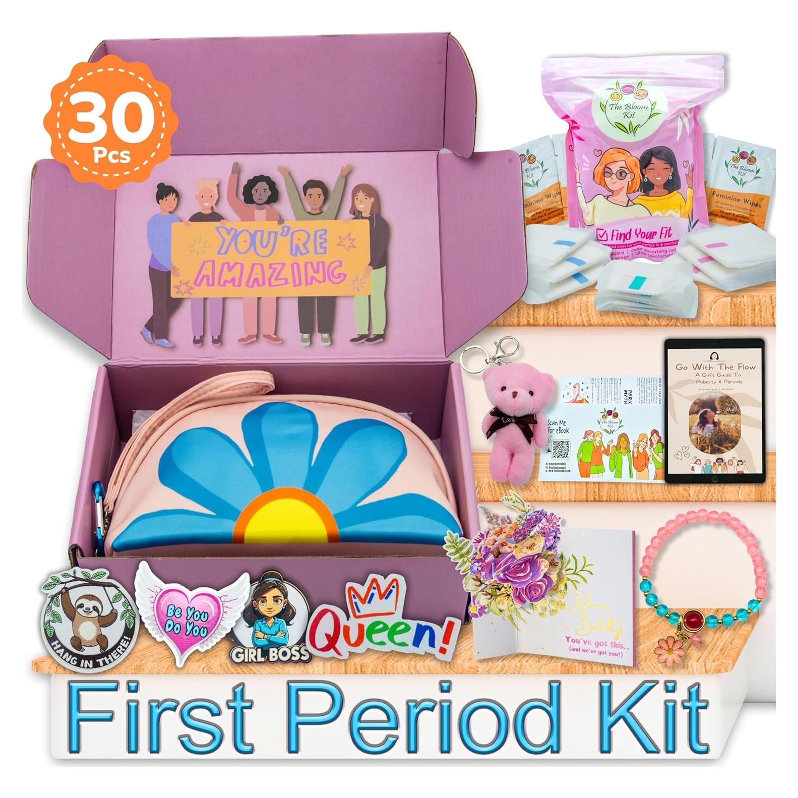 Kit Primer Período Bloom Rosa para Niñas 9-14 Años