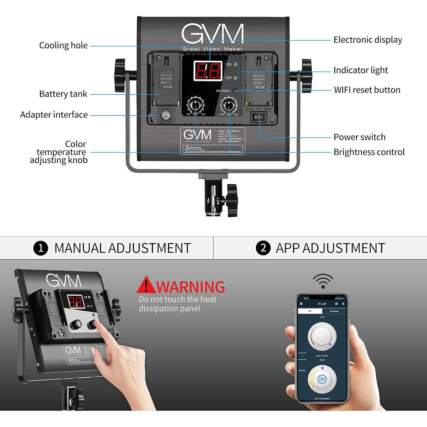 Kit de Iluminación LED GVM 480APP para Video con Control APP