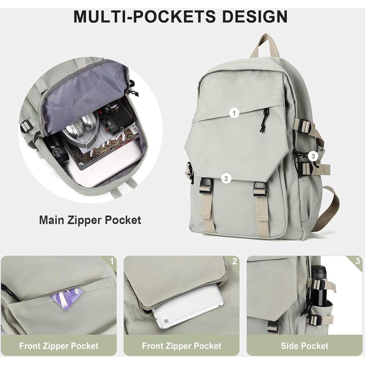 Mochila Escolar Universitaria Verde Grisáceo 20L 35.6cm