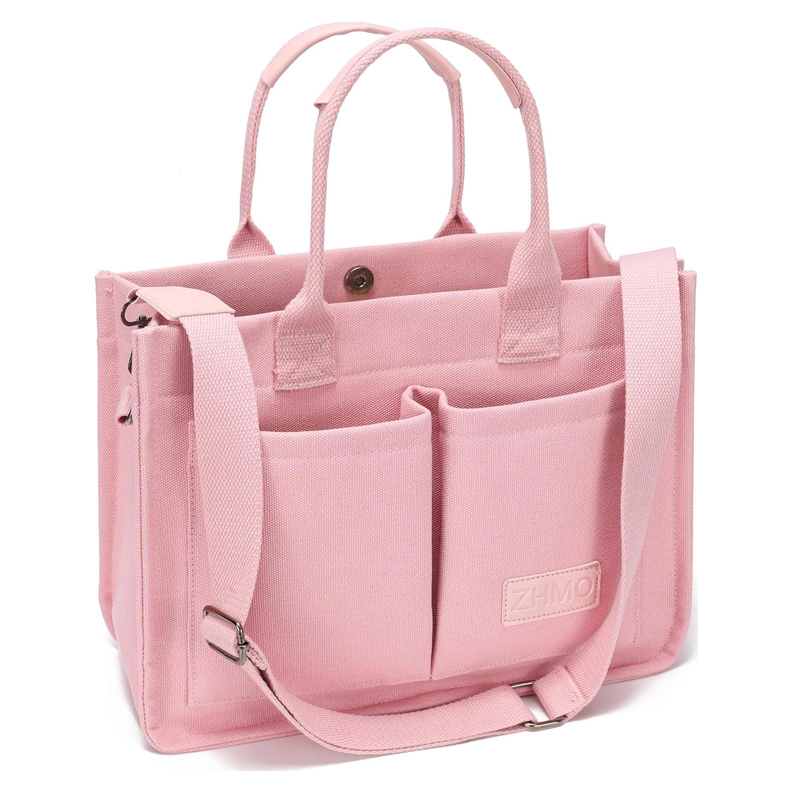 Bolsa Tote de Lona Rosa ZHMO 36x15x27cm Gran Capacidad