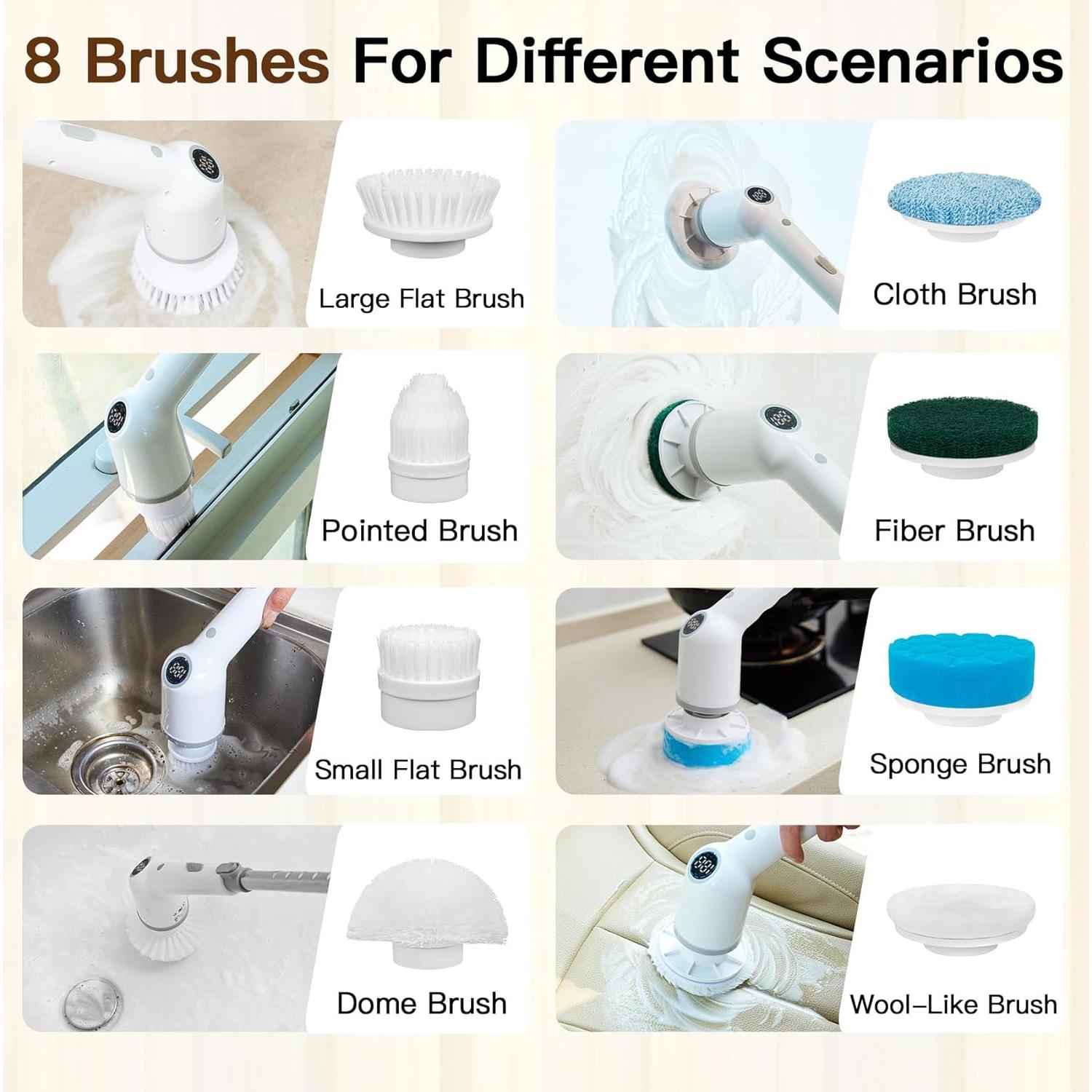 Cepillo de limpieza eléctrico Clelifove con 8 cabezales y 3 velocidades