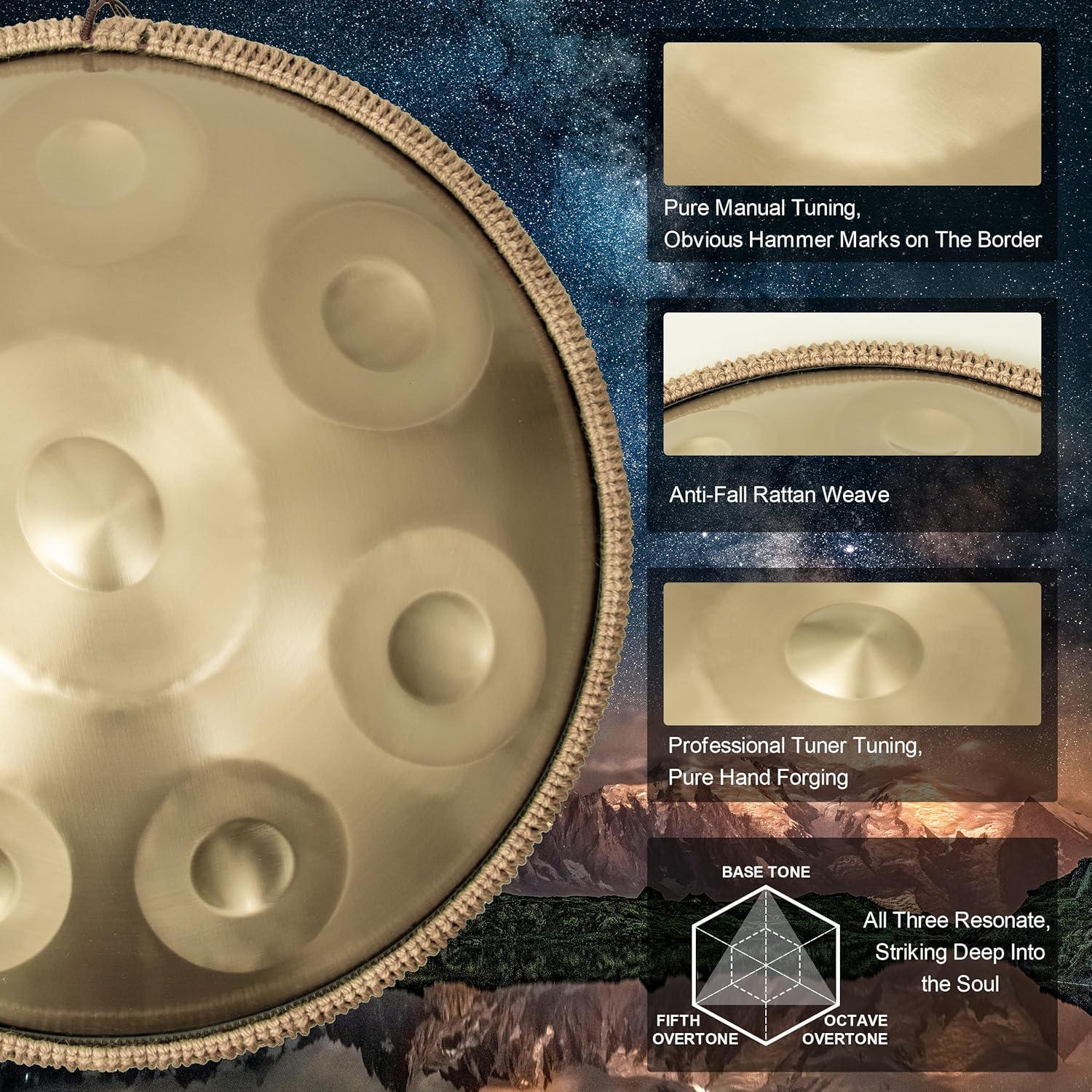 Tambor Handpan LOMUTY 55.88 cm D Menor 9 Notas Oro