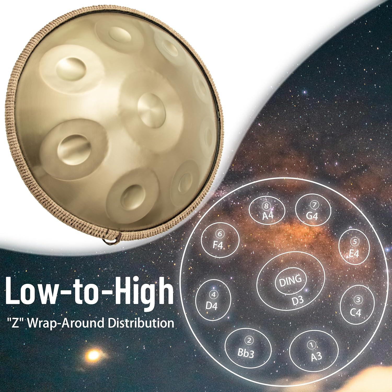 Tambor Handpan LOMUTY 55.88 cm D Menor 9 Notas Oro