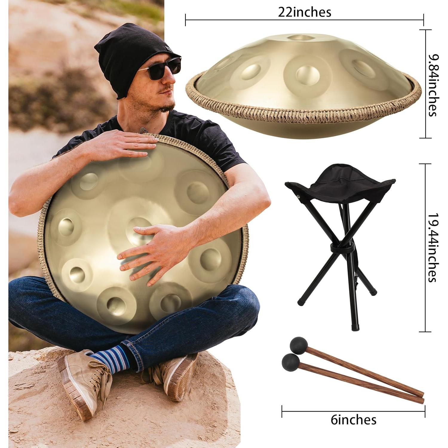 Tambor Handpan LOMUTY 55.88 cm D Menor 9 Notas Oro