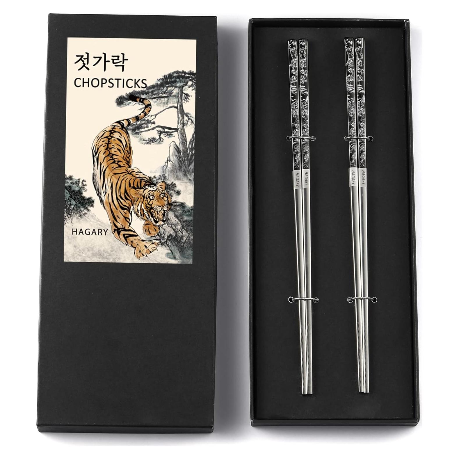 Palillos Metálicos Reutilizables Hagary - 2 Pares Negro