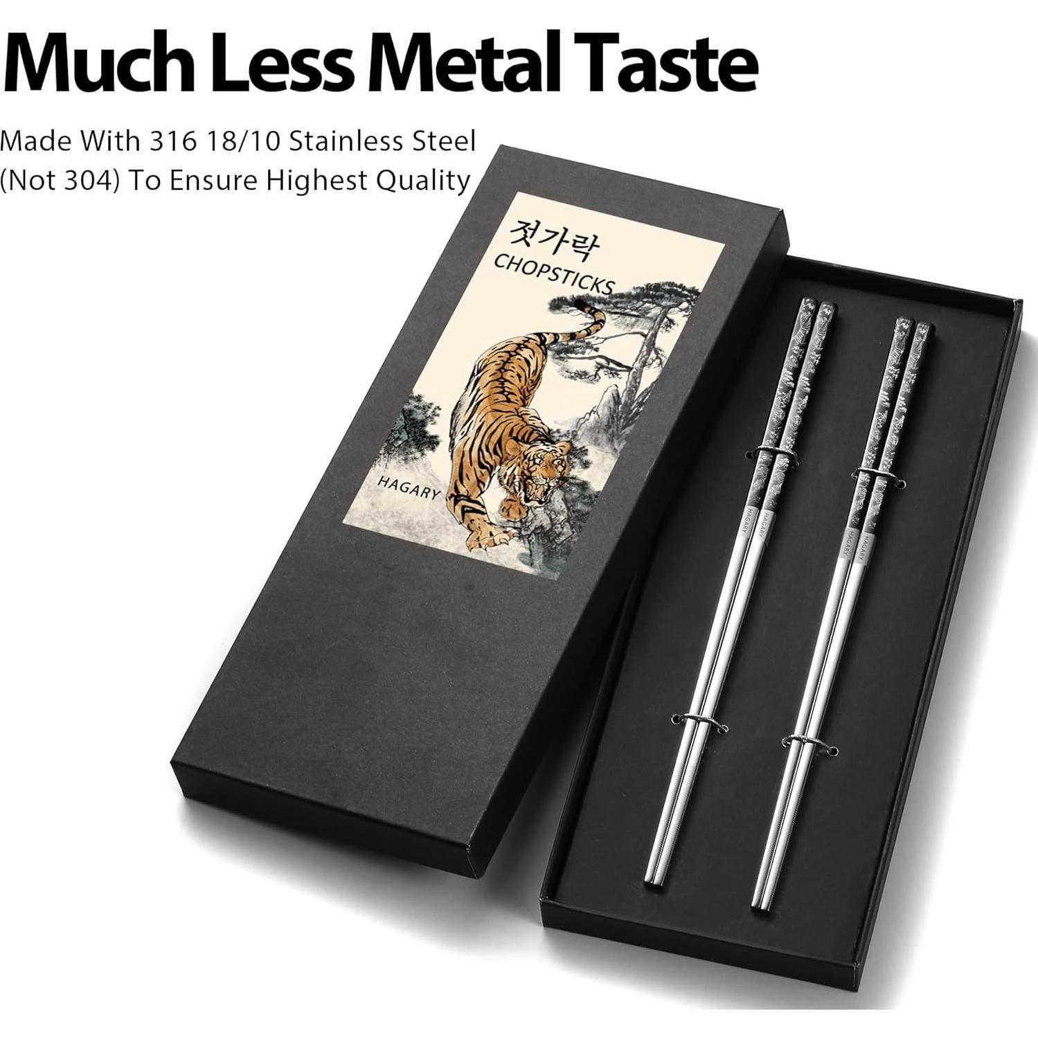 Palillos Metálicos Reutilizables Hagary - 2 Pares Negro