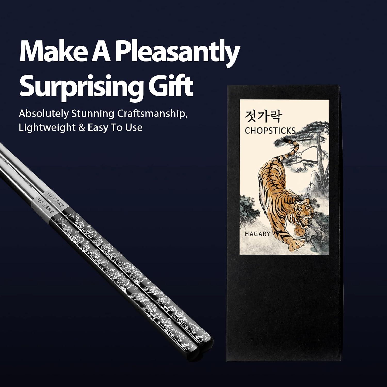 Palillos Metálicos Reutilizables Hagary - 2 Pares Negro