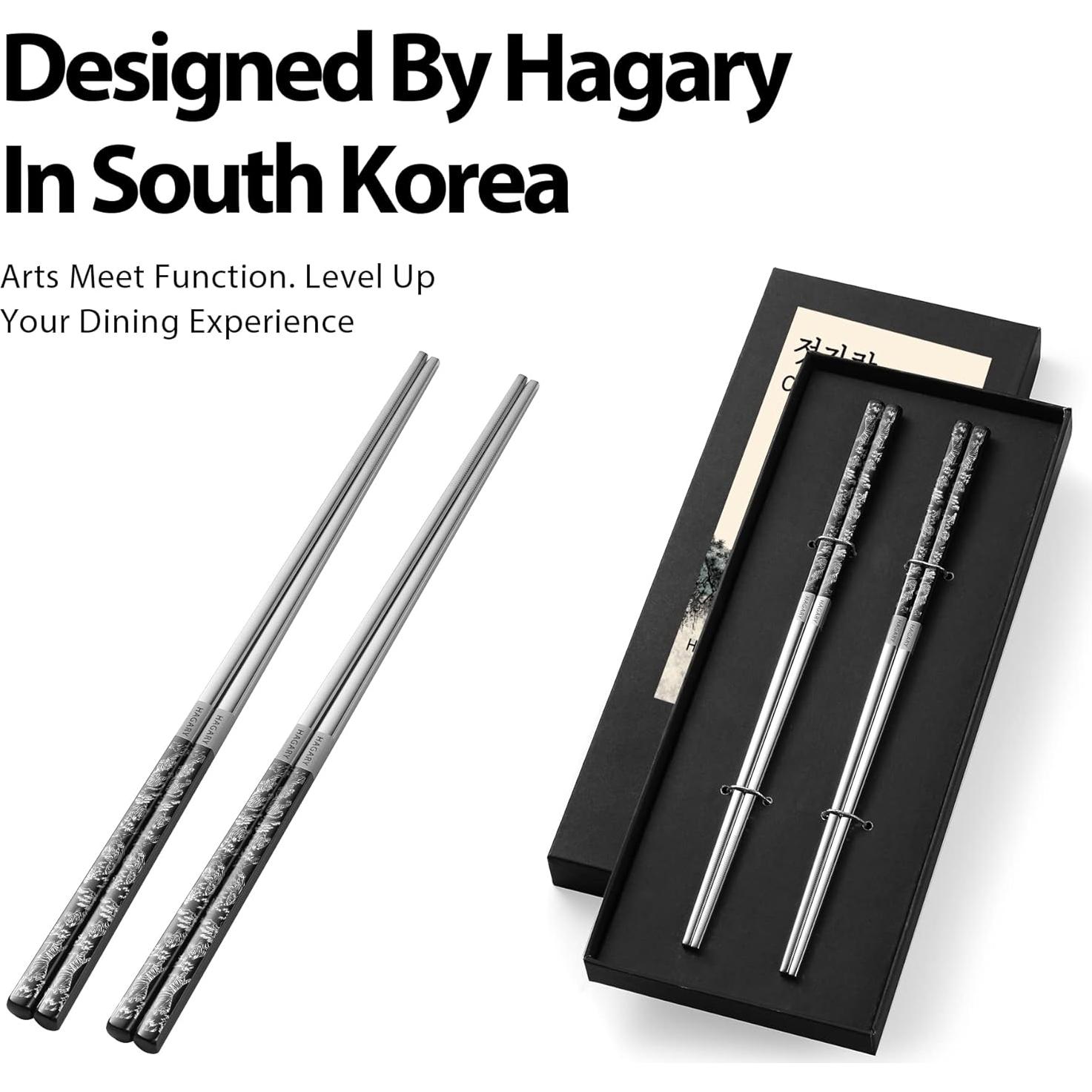 Palillos Metálicos Reutilizables Hagary - 2 Pares Negro