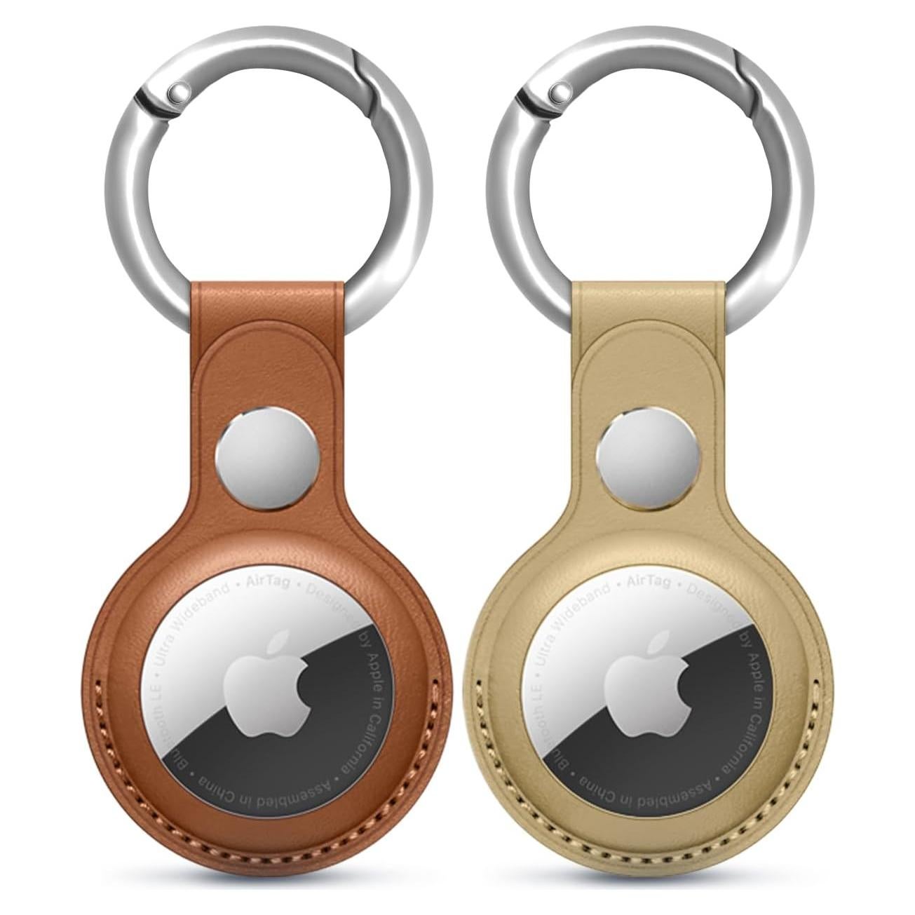Llavero de cuero para Airtag HOMEQUE - 2 unidades Marrón y Dorado