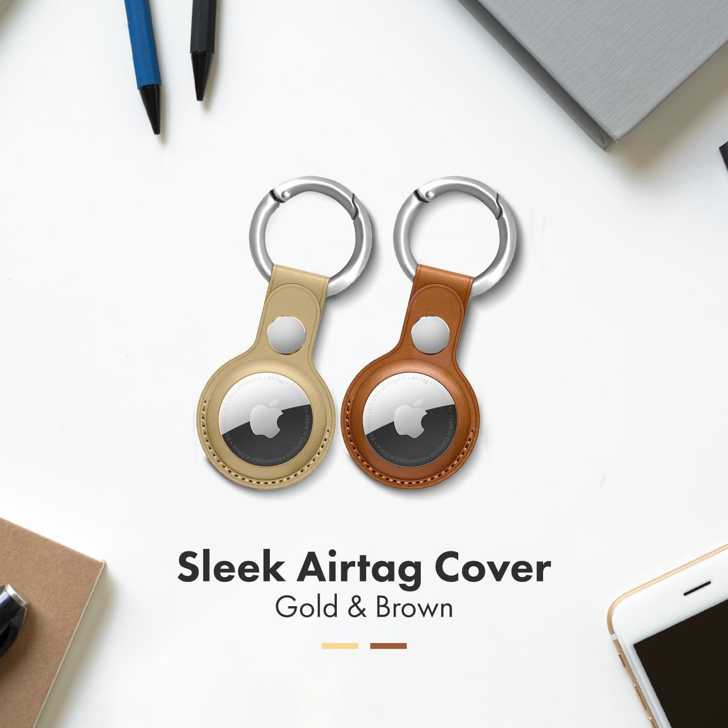 Llavero de cuero para Airtag HOMEQUE - 2 unidades Marrón y Dorado