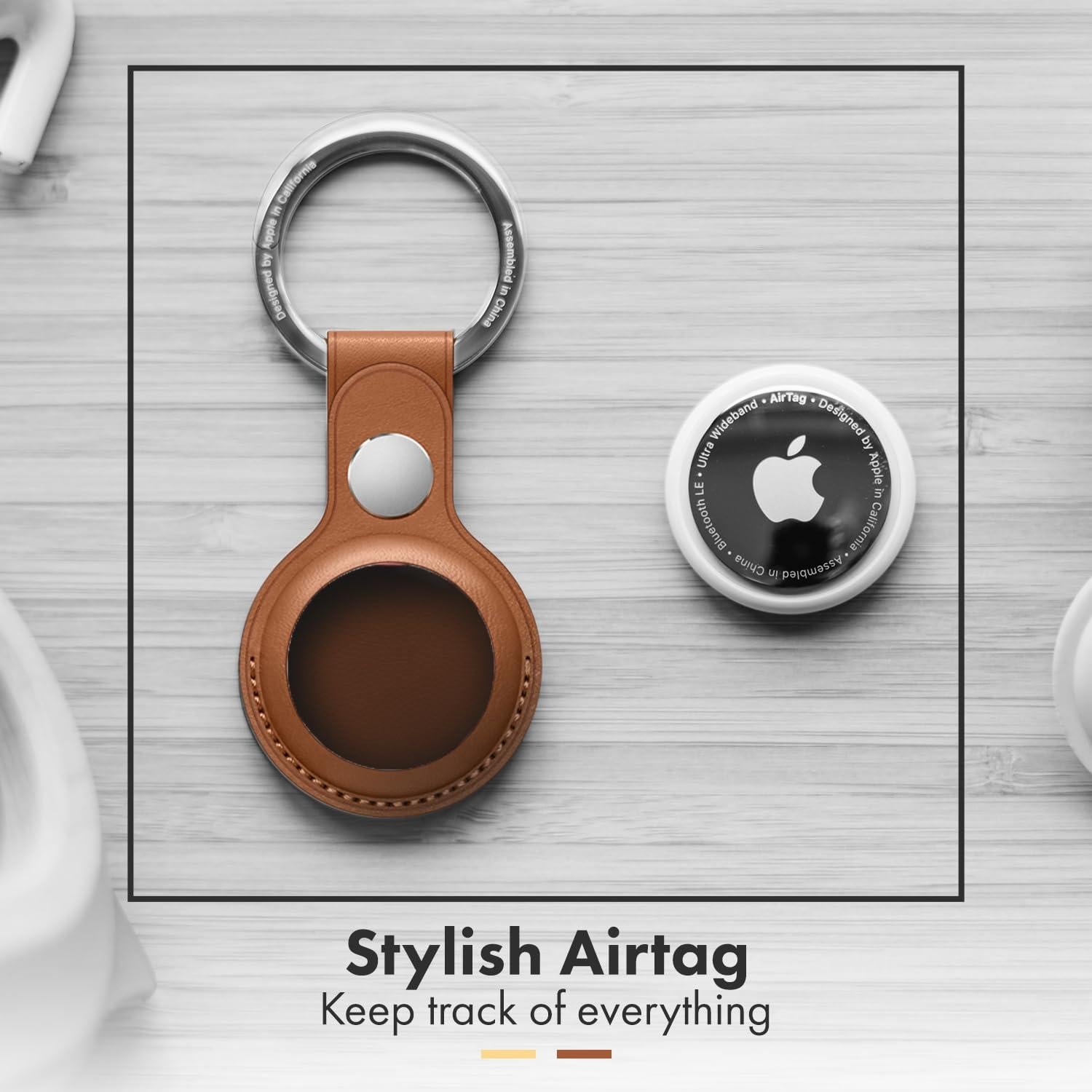 Llavero de cuero para Airtag HOMEQUE - 2 unidades Marrón y Dorado