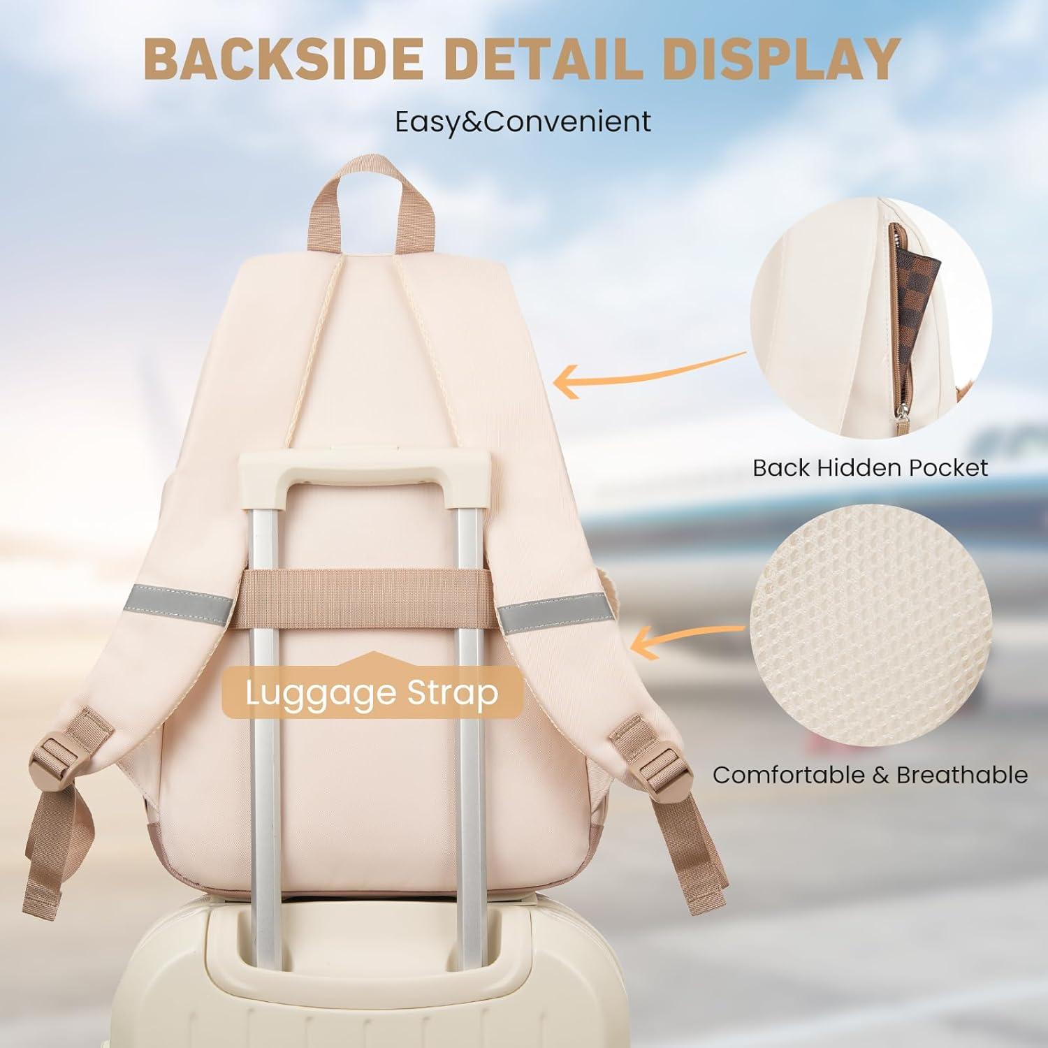 Mochila Escolar Estilo Estético para Laptop 15.6" Beige Caqui