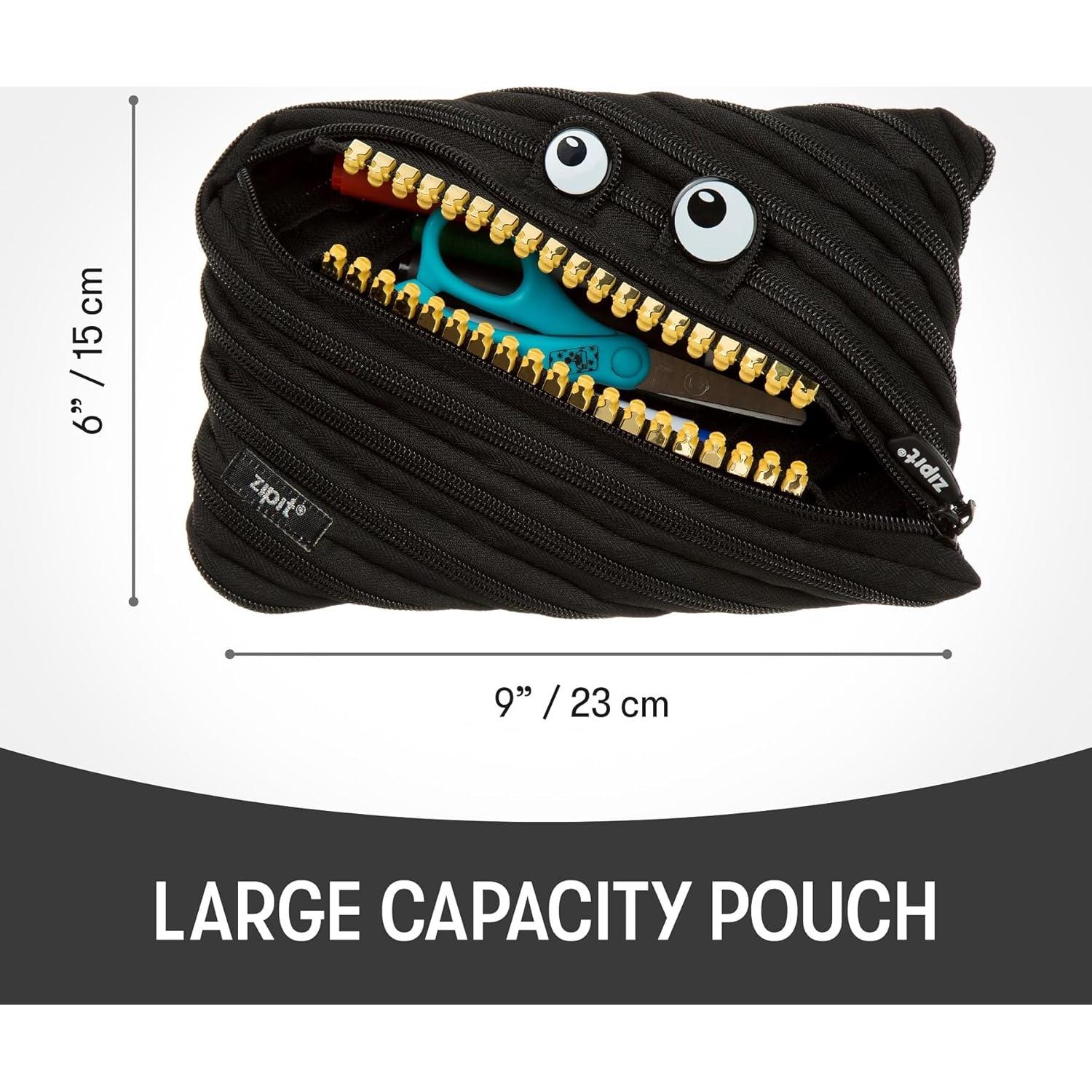 Estuche Jumbo ZIPIT Grillz Negro para Lápices y Accesorios