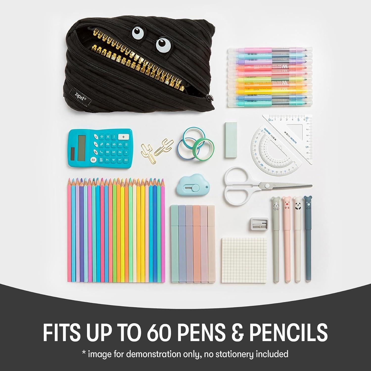 Estuche Jumbo ZIPIT Grillz Negro para Lápices y Accesorios