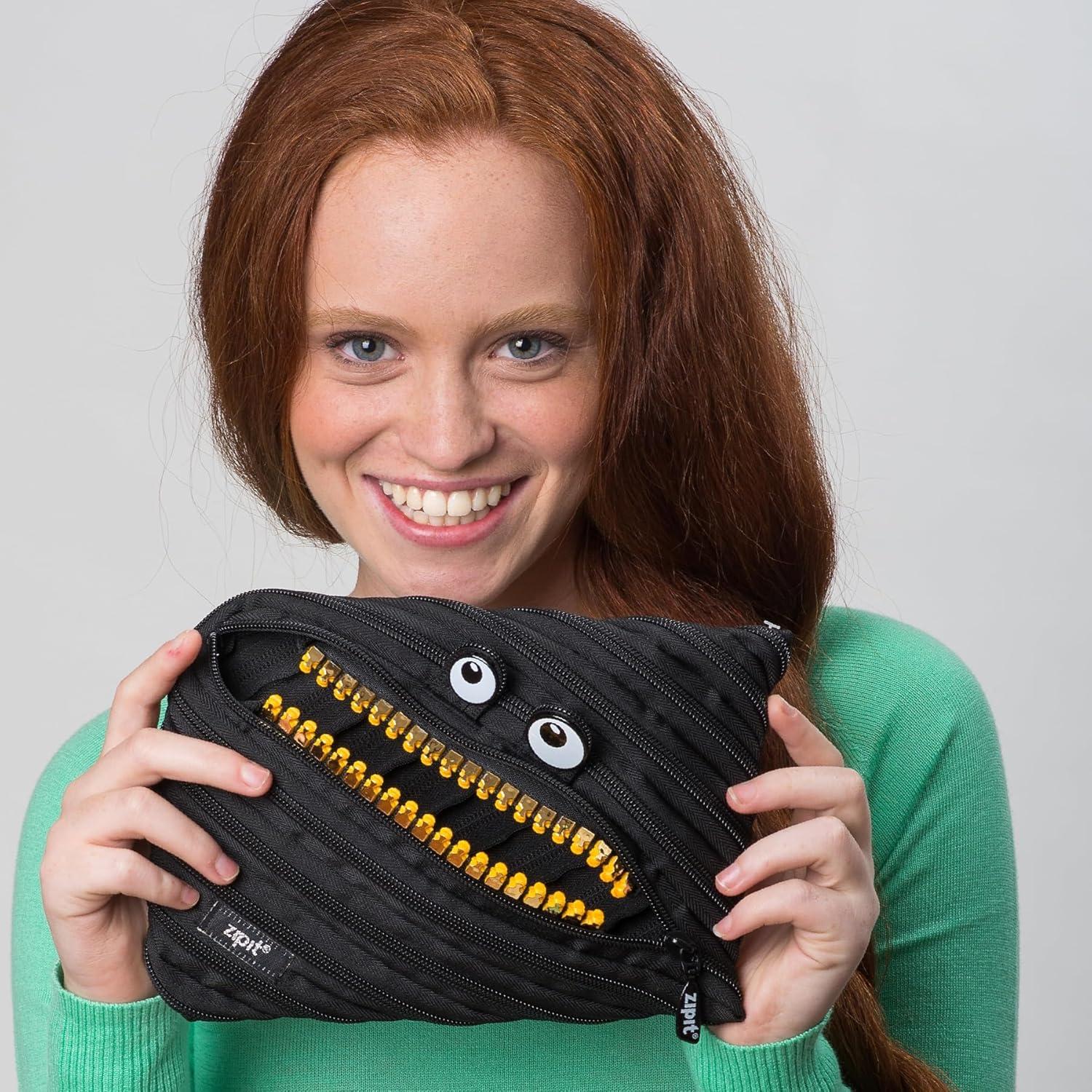 Estuche Jumbo ZIPIT Grillz Negro para Lápices y Accesorios