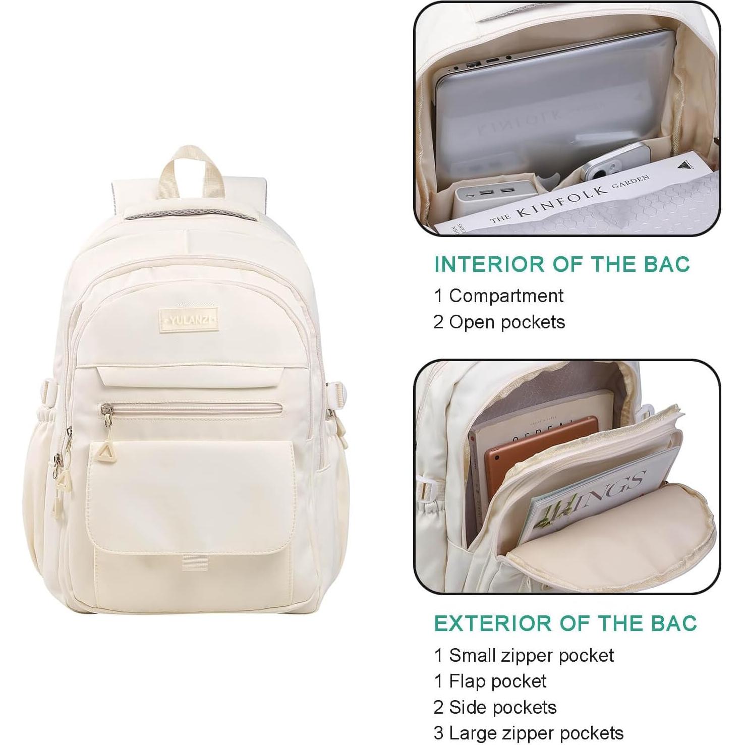 Mochila Escolar Phaoullzon Beige 21.73L para Niñas