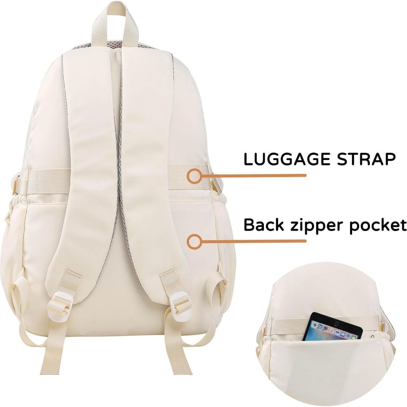 Mochila Escolar Phaoullzon Beige 21.73L para Niñas