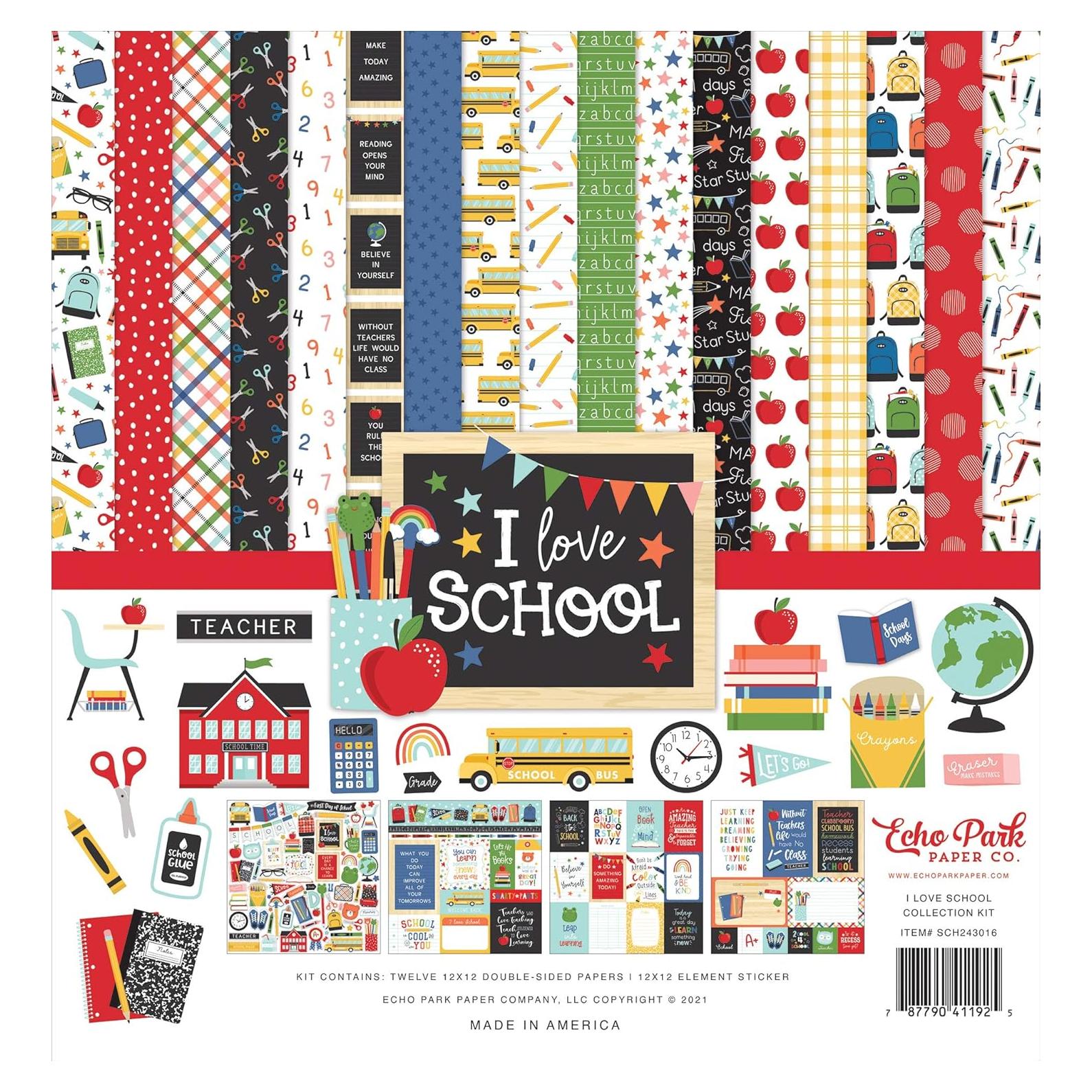 Kit de Papel Echo Park I Love School 30.48x30.48 cm Retro