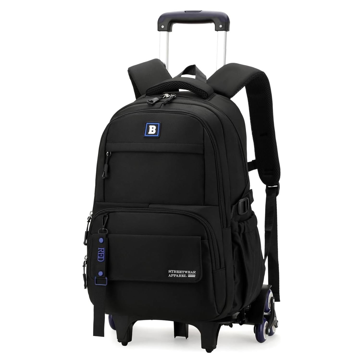 Mochila Rodante Escolar Niños 6 Ruedas 35L Negra