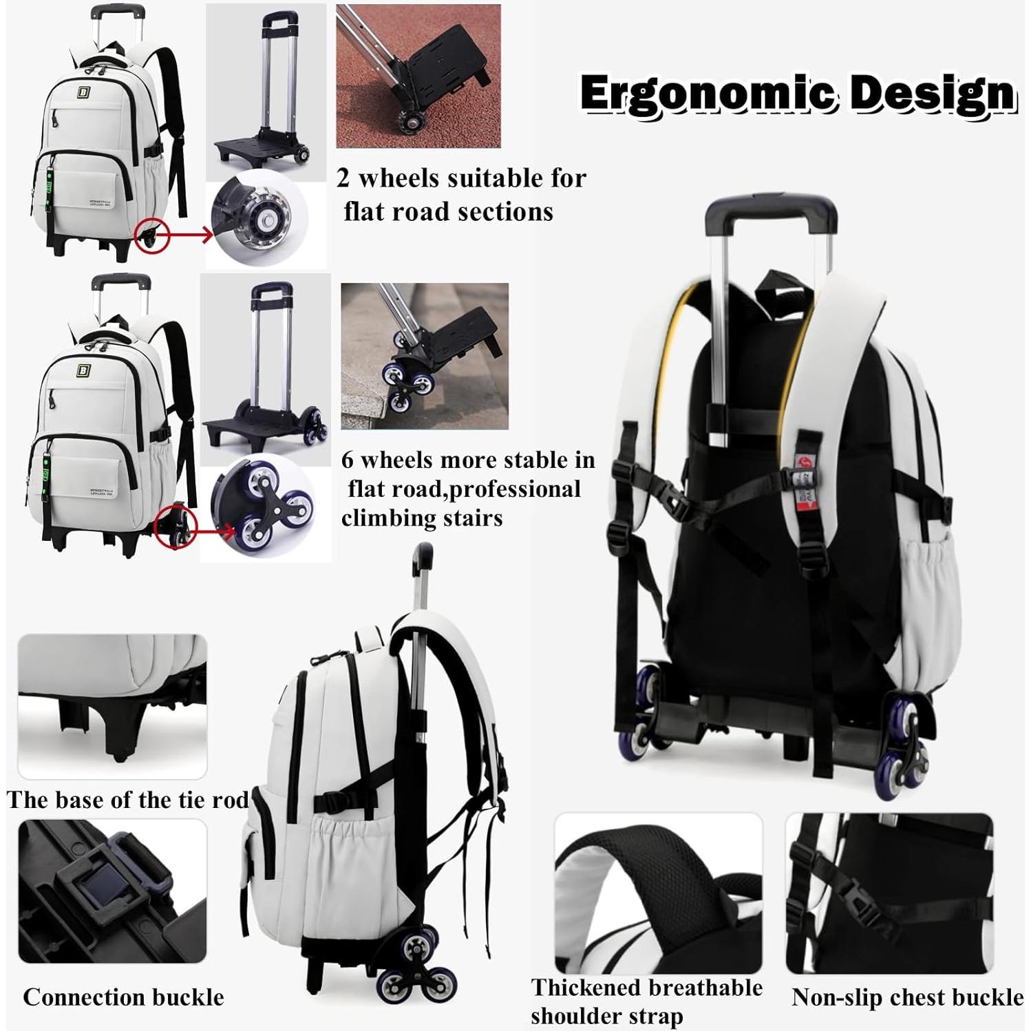 Mochila Rodante Escolar Niños 6 Ruedas 35L Negra