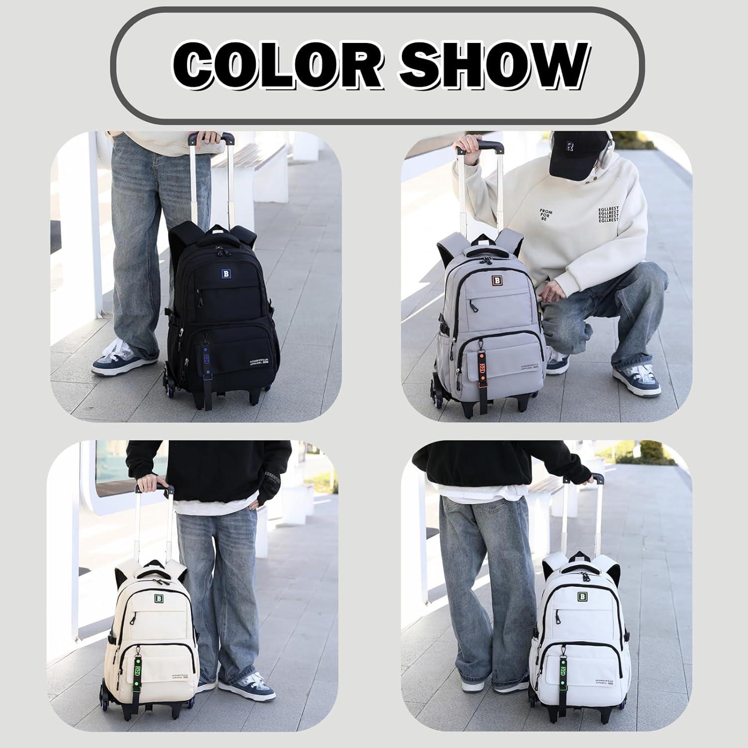 Mochila Rodante Escolar Niños 6 Ruedas 35L Negra