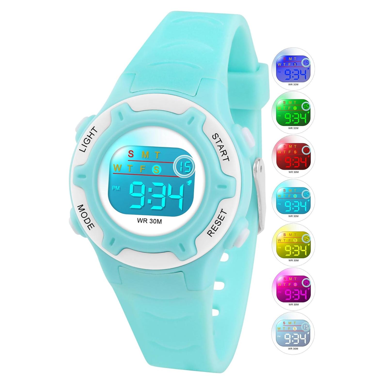 Reloj Digital Infantil DTKID 30M Impermeable 7 Luces