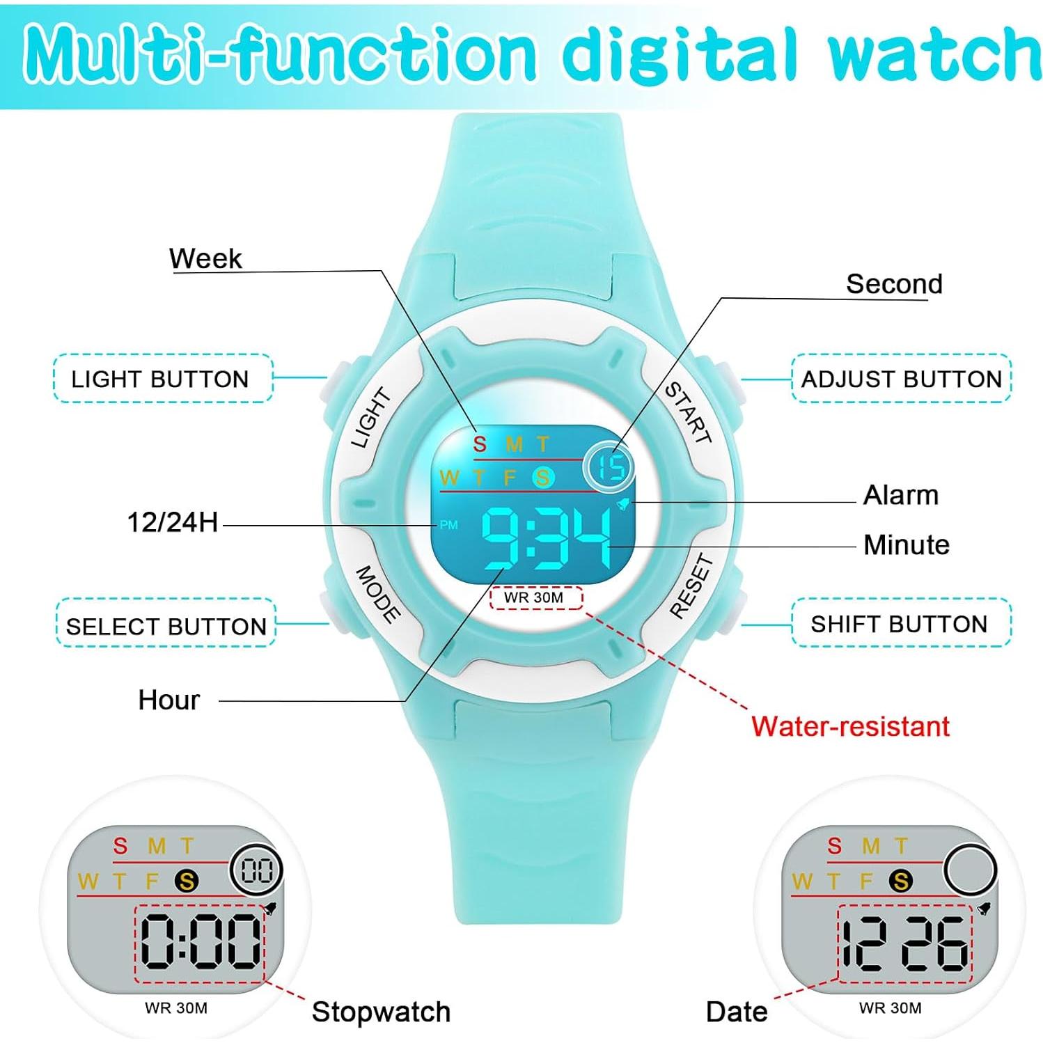 Reloj Digital Infantil DTKID 30M Impermeable 7 Luces