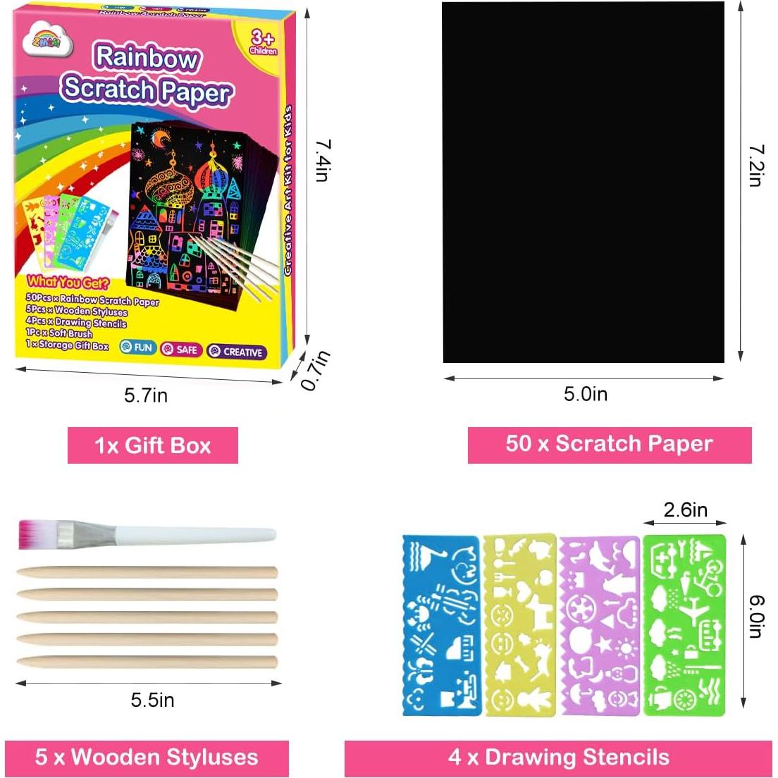 Kit de Arte de Rascar ZMLM 50PCS para Niños 4-12 Años