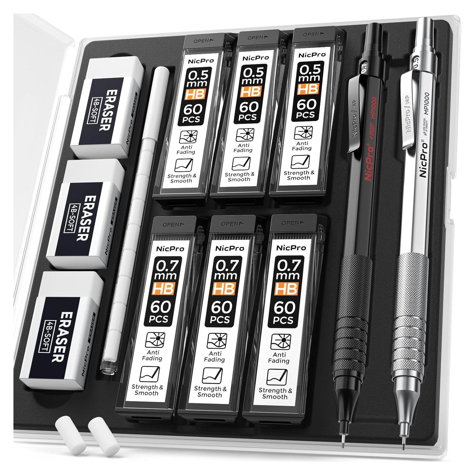 Set de Lápices Mecánicos Nicpro MP1000 0.5mm y 0.7mm