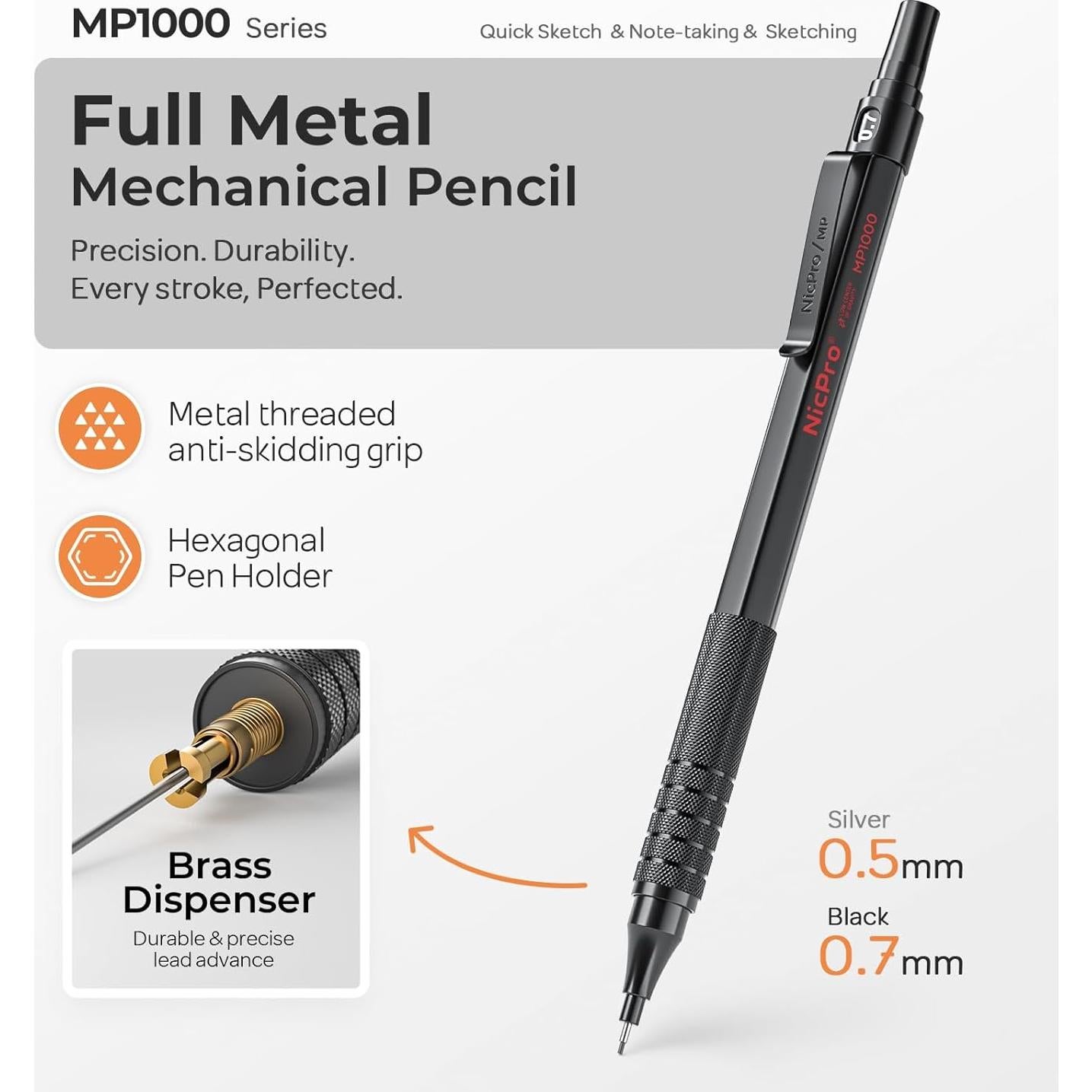 Set de Lápices Mecánicos Nicpro MP1000 0.5mm y 0.7mm
