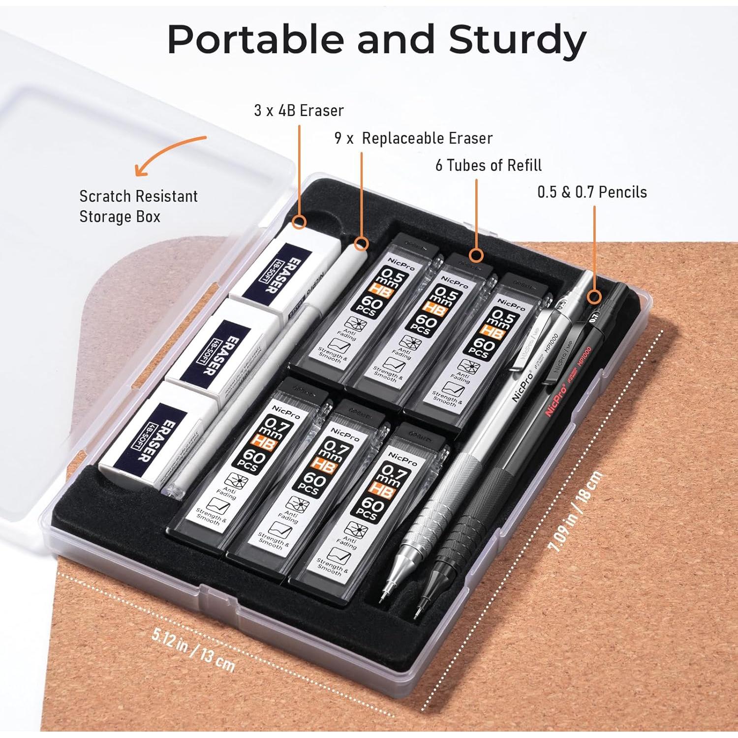 Set de Lápices Mecánicos Nicpro MP1000 0.5mm y 0.7mm