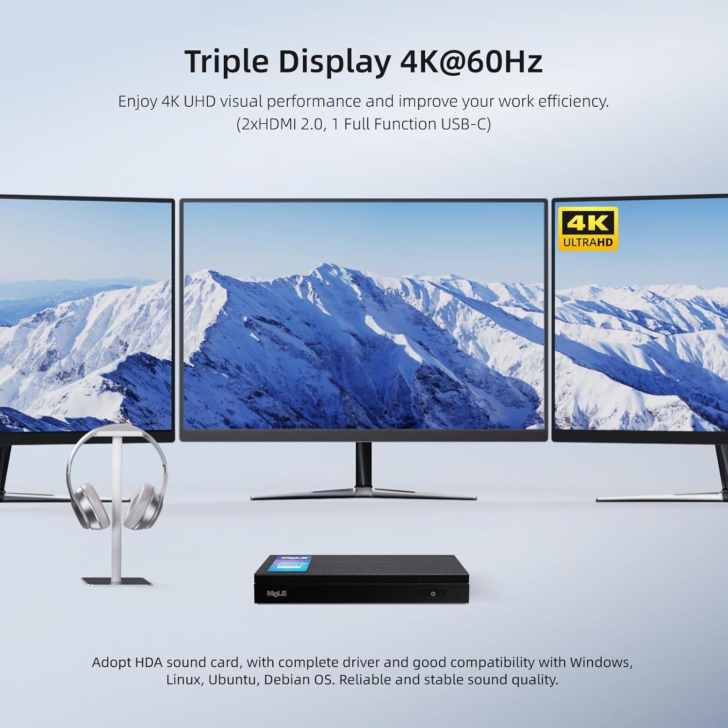 Mini PC MeLE Quieter4C 12th Gen 8GB 128GB 4K Triple Pantalla