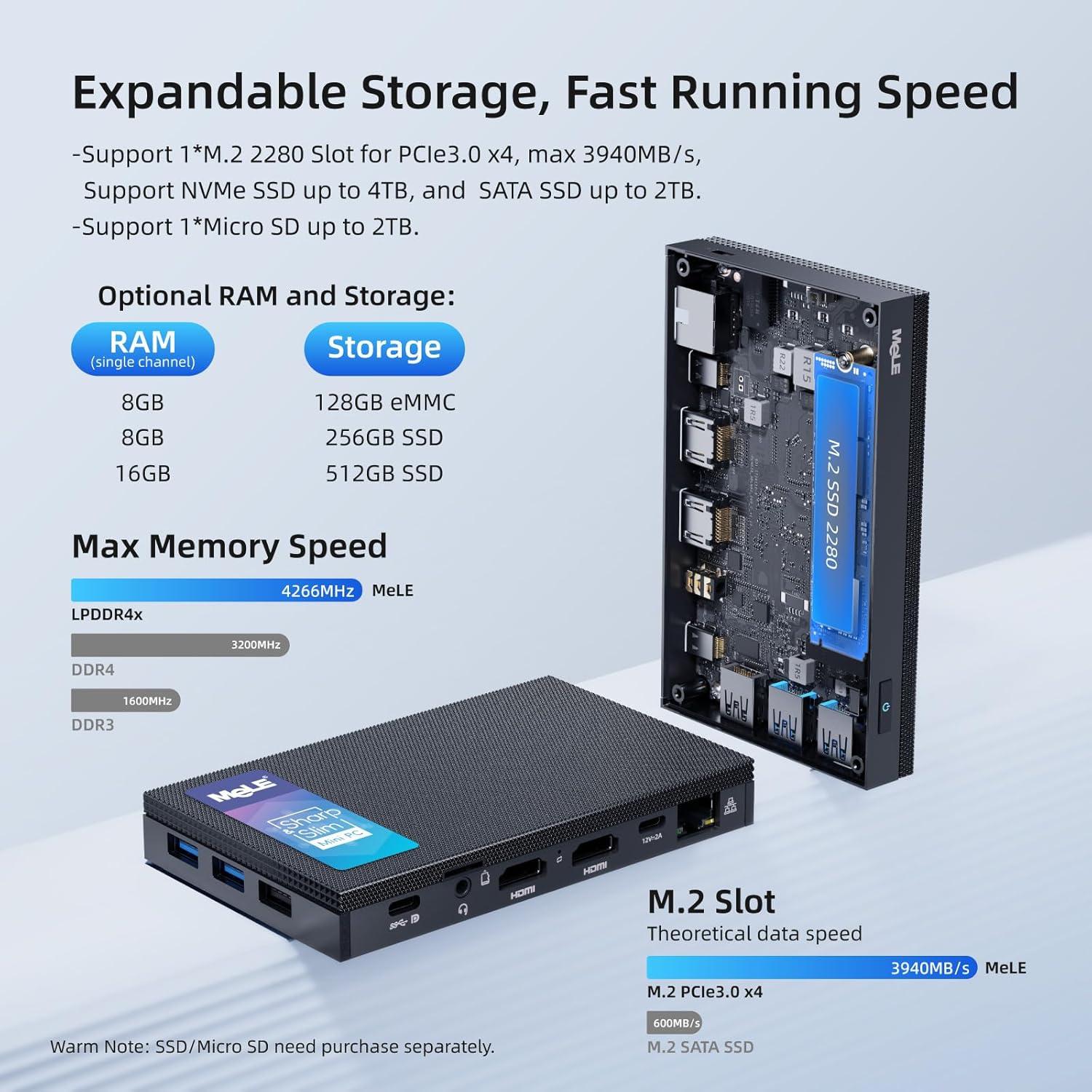 Mini PC MeLE Quieter4C 12th Gen 8GB 128GB 4K Triple Pantalla