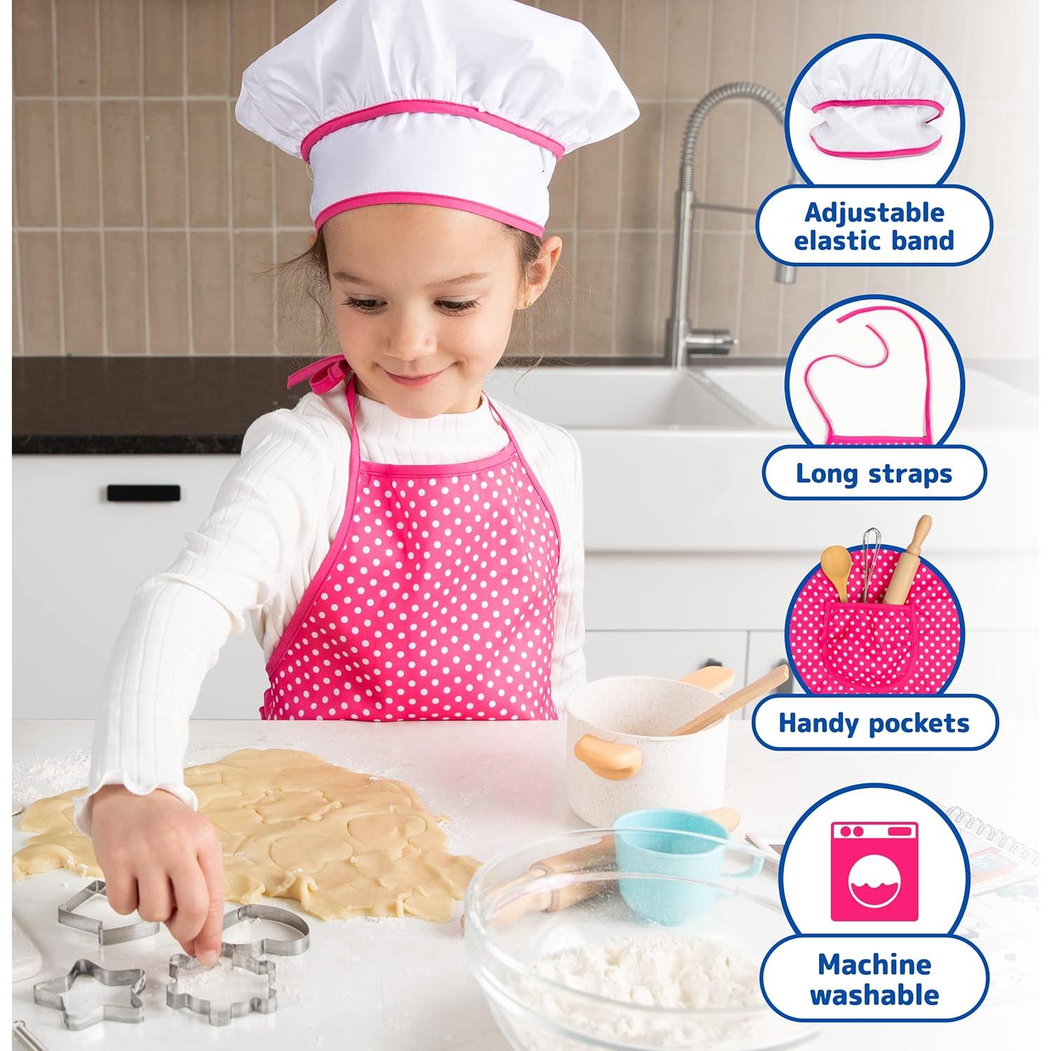 Juego de Chef Jaxojoy para Niñas - 12 Piezas, Delantal Rosa