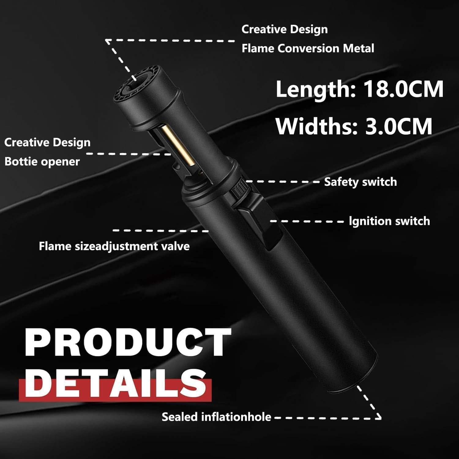 Encendedor de Antorcha ELCELC Recargable Butano Negro 18cm