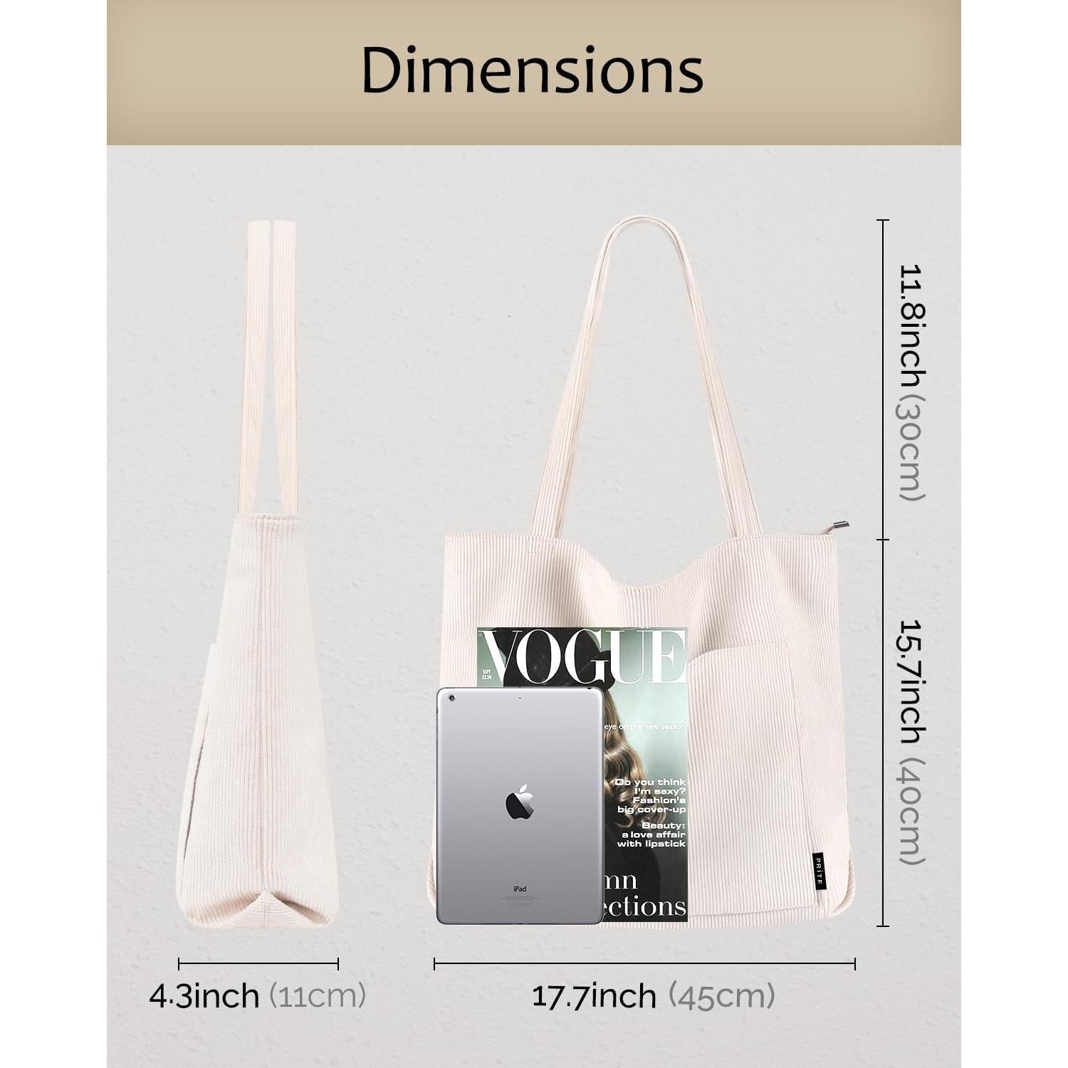 Bolsa Tote Prite Beige 45x40x11 cm con Cremallera y Bolsillos