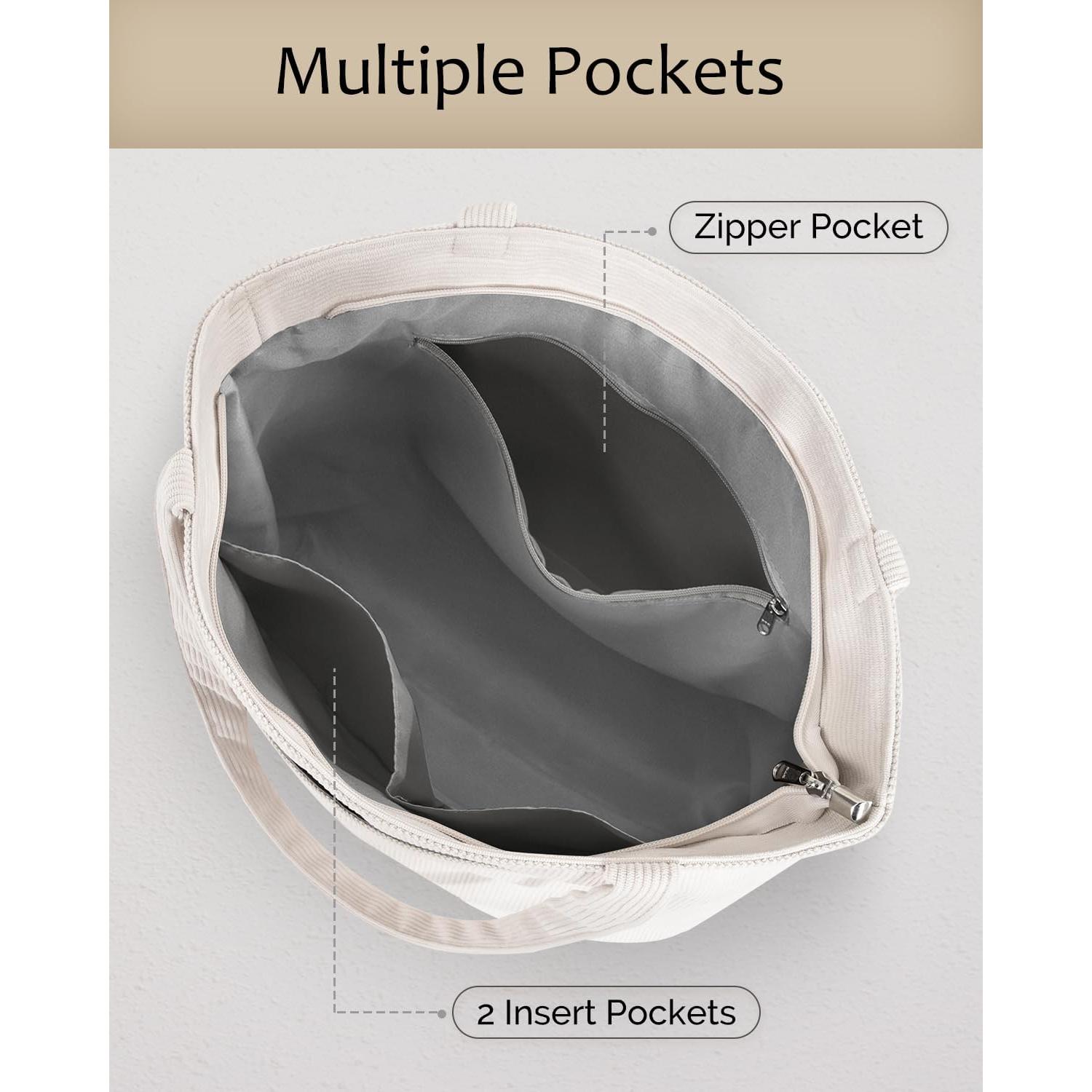 Bolsa Tote Prite Beige 45x40x11 cm con Cremallera y Bolsillos