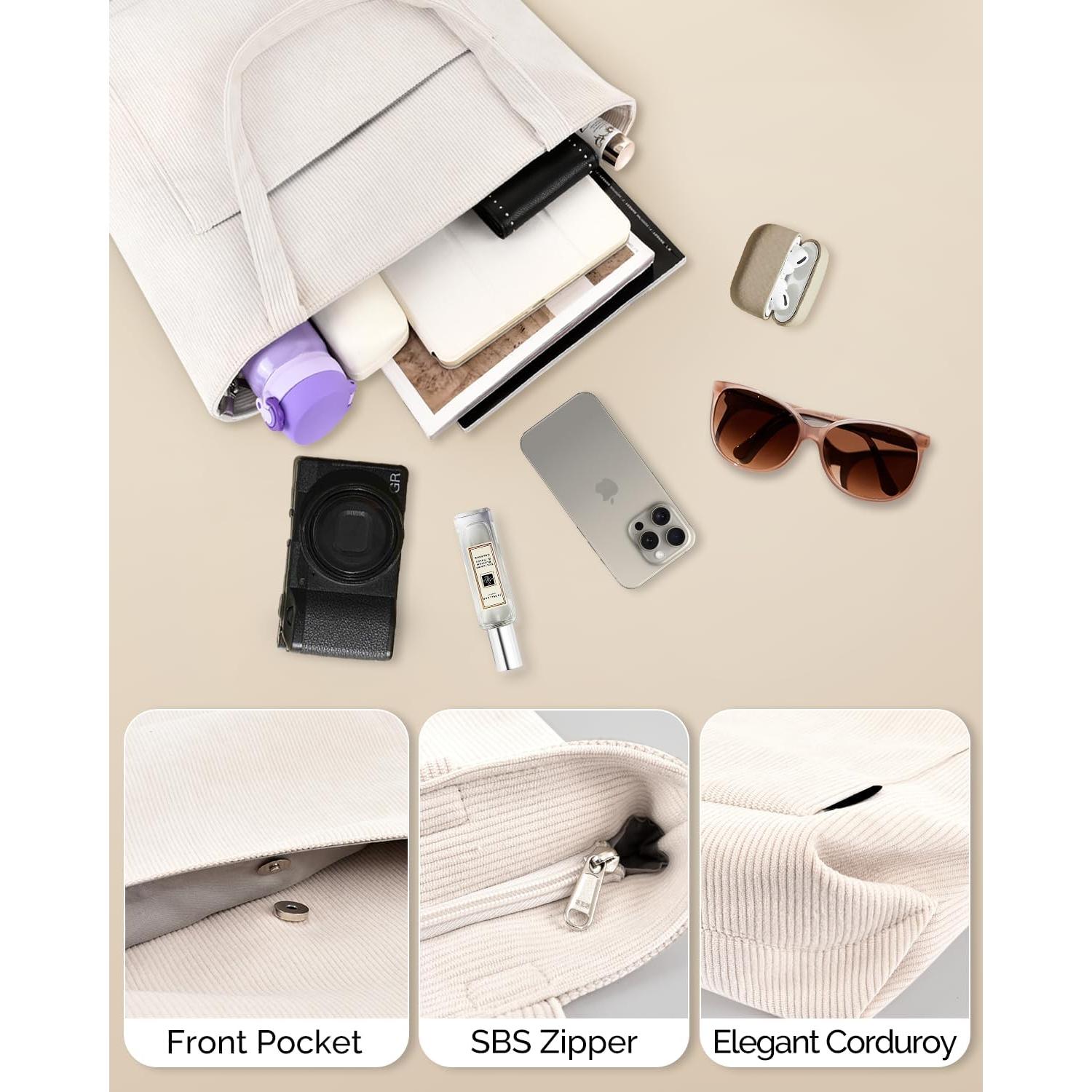 Bolsa Tote Prite Beige 45x40x11 cm con Cremallera y Bolsillos