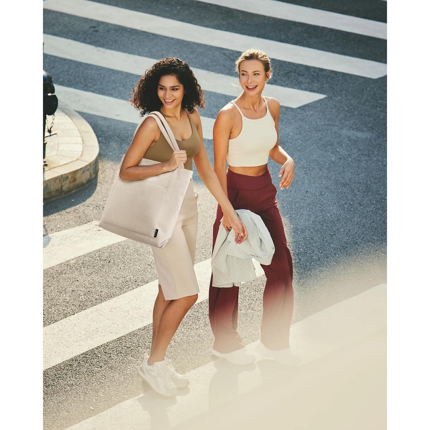 Bolsa Tote Prite Beige 45x40x11 cm con Cremallera y Bolsillos