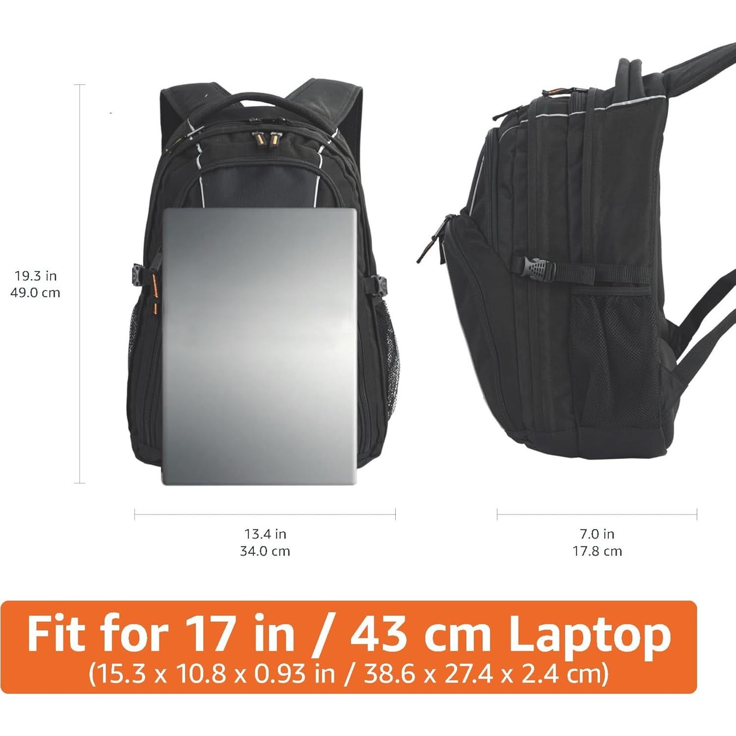 Mochila Amazon Basics para Laptop 17" Negra - Escuela y Trabajo